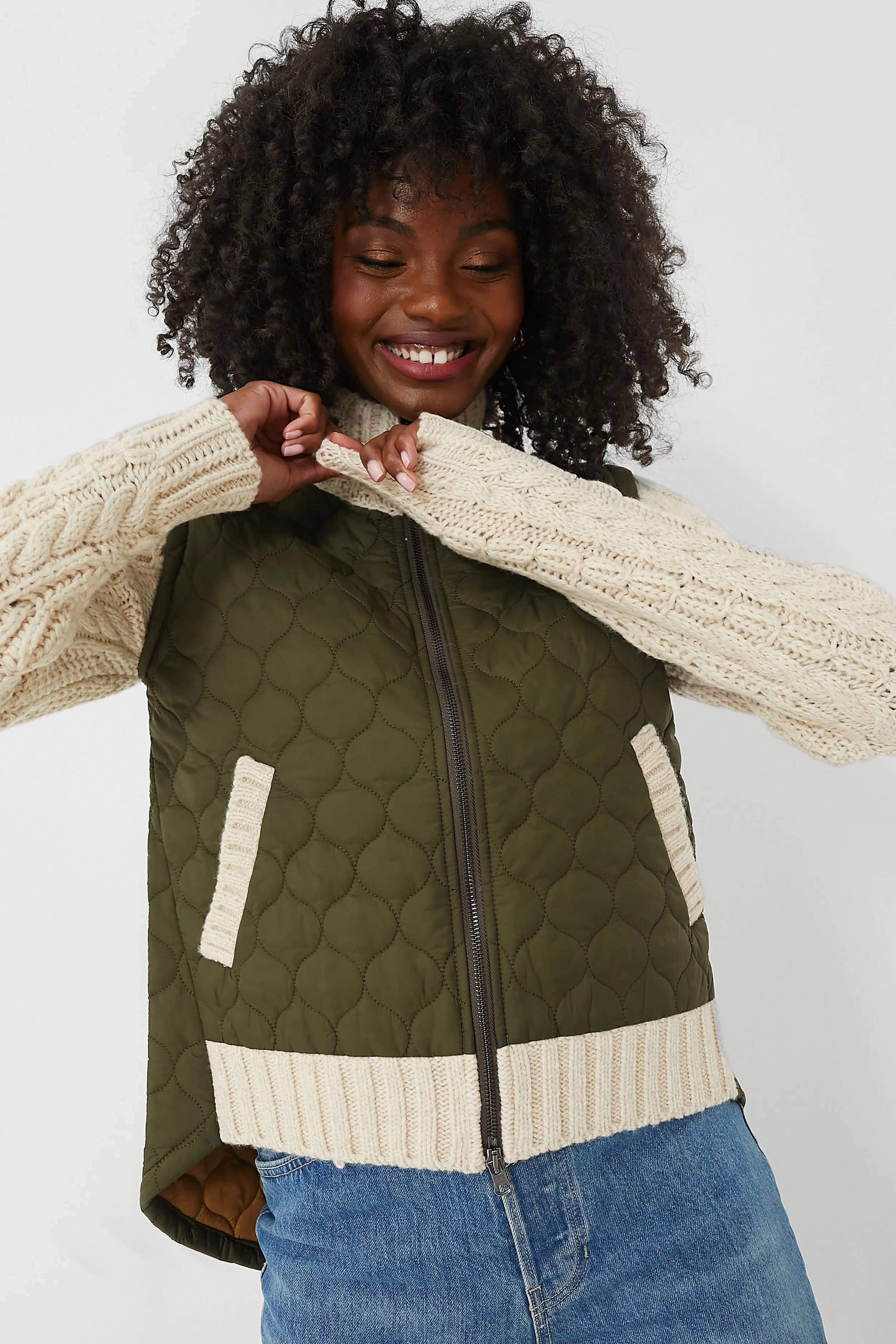 Army and Oatmeal Patra Mixed Media Jacket