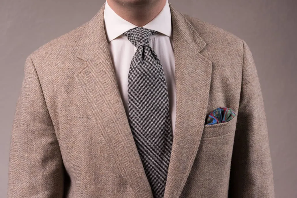 Bottle Green & Gray Houndstooth Silk Bourette Tie