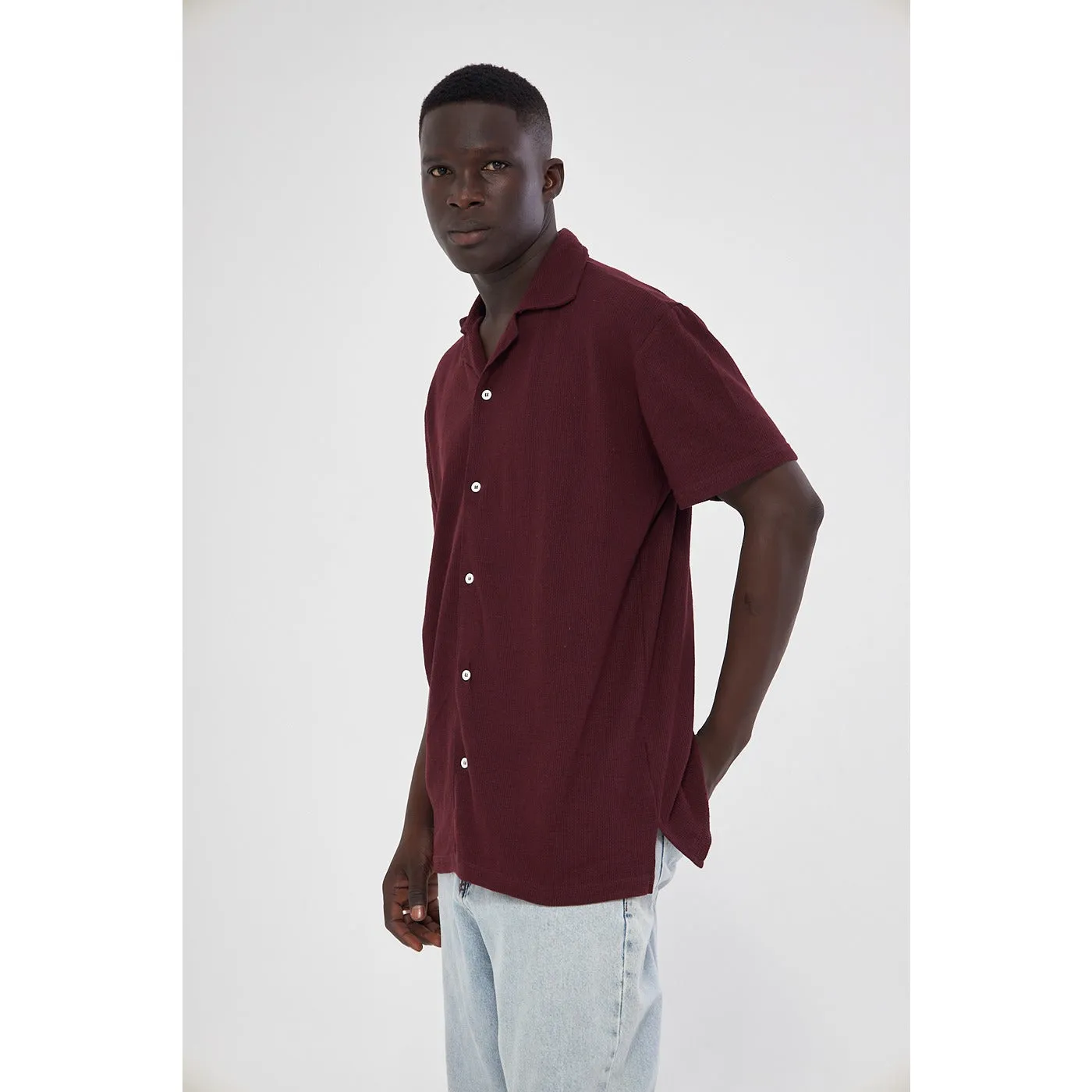 Burgundy Button Down Waffle Shirt