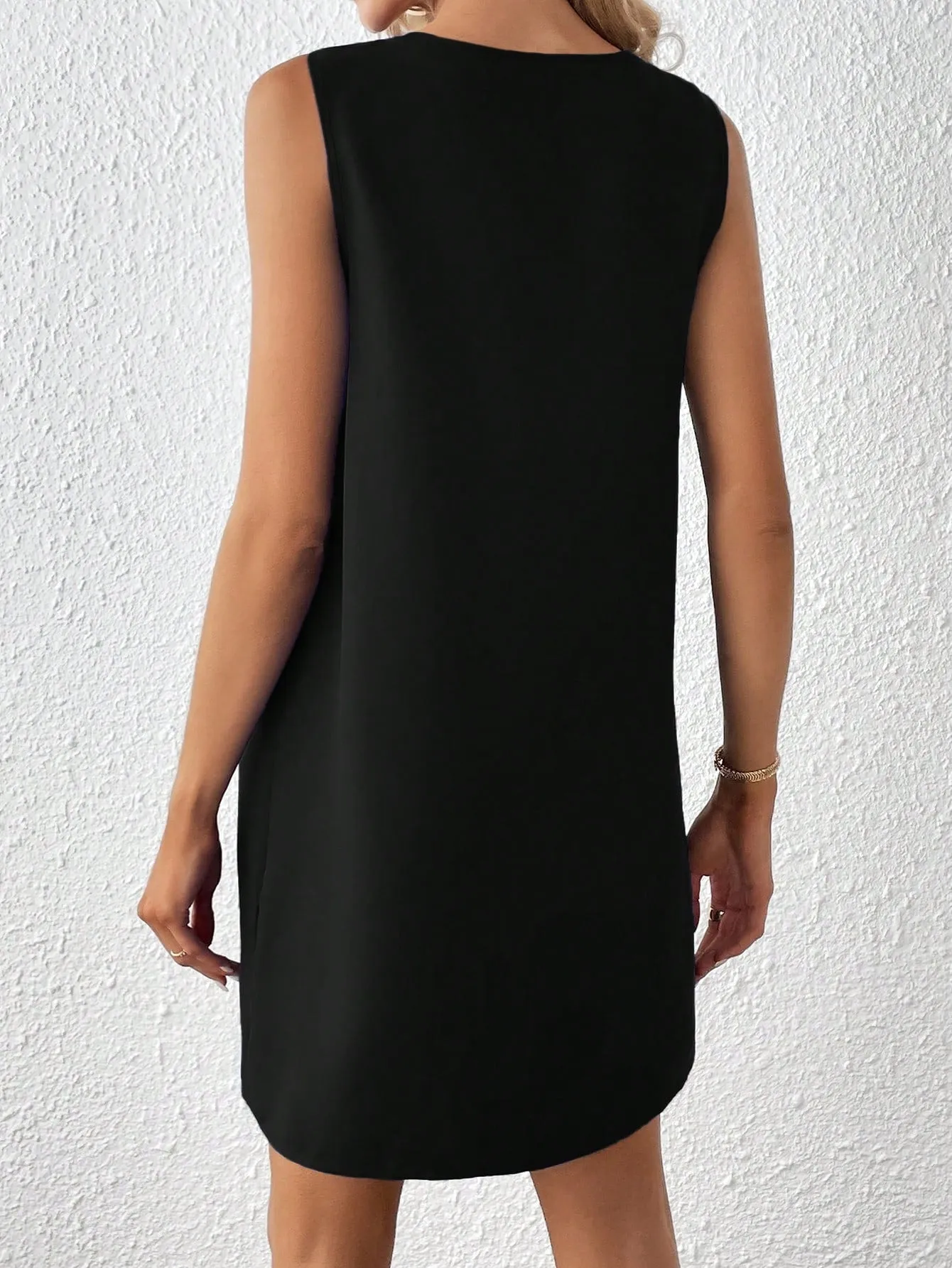 Casual Sleeveless Tank Dress - Notched Neckline, Recycled Material, Short Length