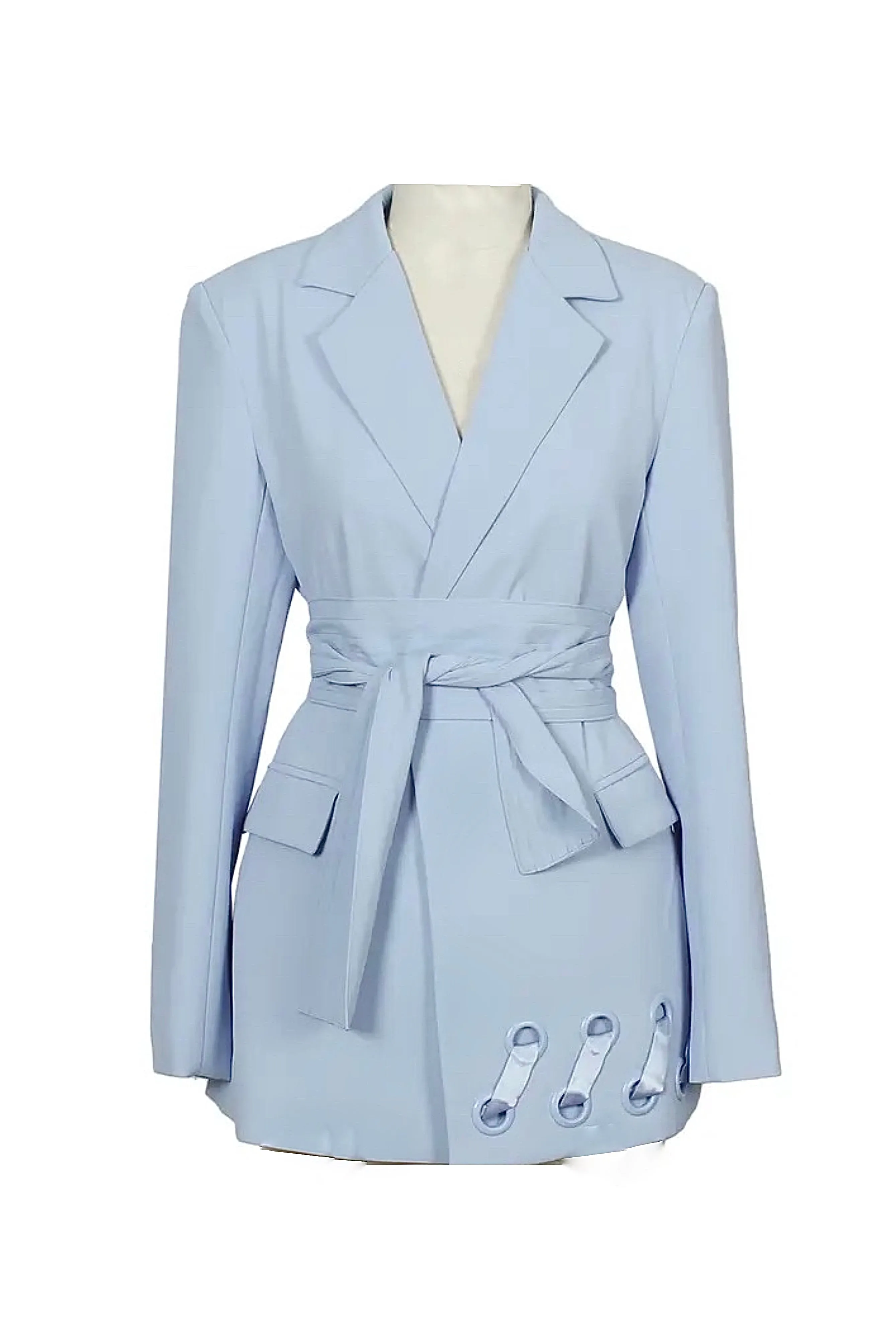 CELINE SKY BLUE BELTED BLAZER DRESS