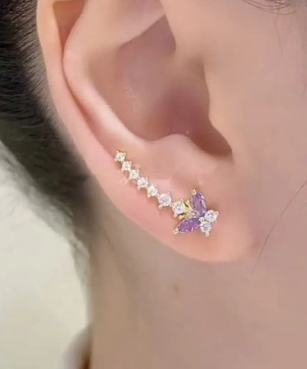 Chic Purple Alloy Zircon Butterfly Stud Earrings EY012