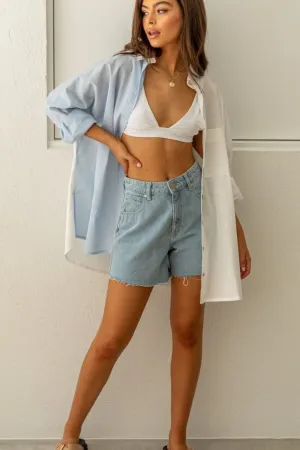 Contrast White Blue Relaxed Shirt