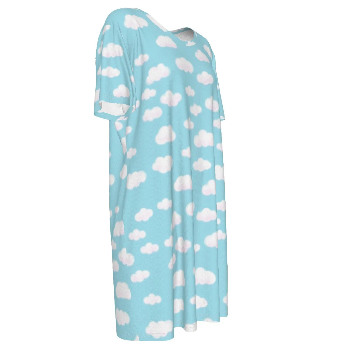 Dreamy Clouds Women's Cotton T-shirt Dress (Sky Blue)