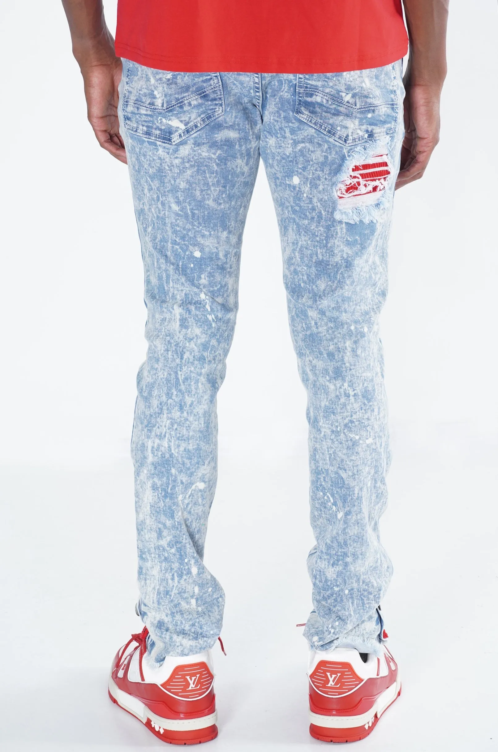 F1745 Shredded jeans w/ Cord Layer - Light wash