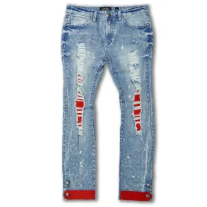 F1745 Shredded jeans w/ Cord Layer - Light wash