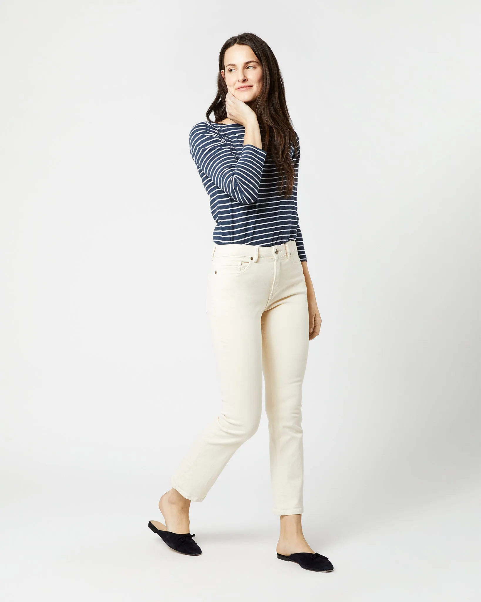 Flare Cropped 5-Pocket Jean in Natural Stretch Denim