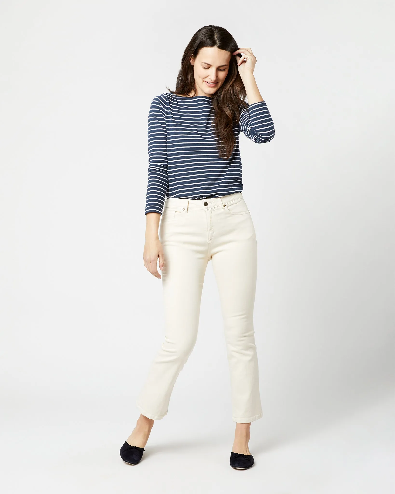 Flare Cropped 5-Pocket Jean in Natural Stretch Denim