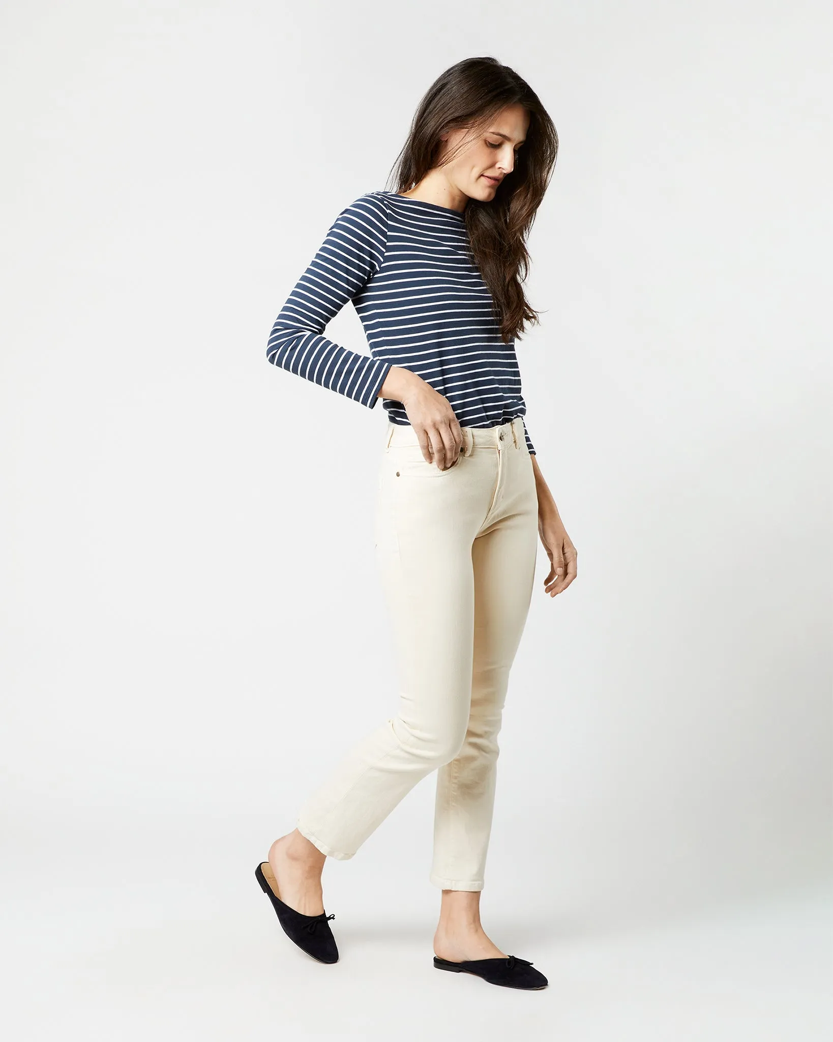 Flare Cropped 5-Pocket Jean in Natural Stretch Denim