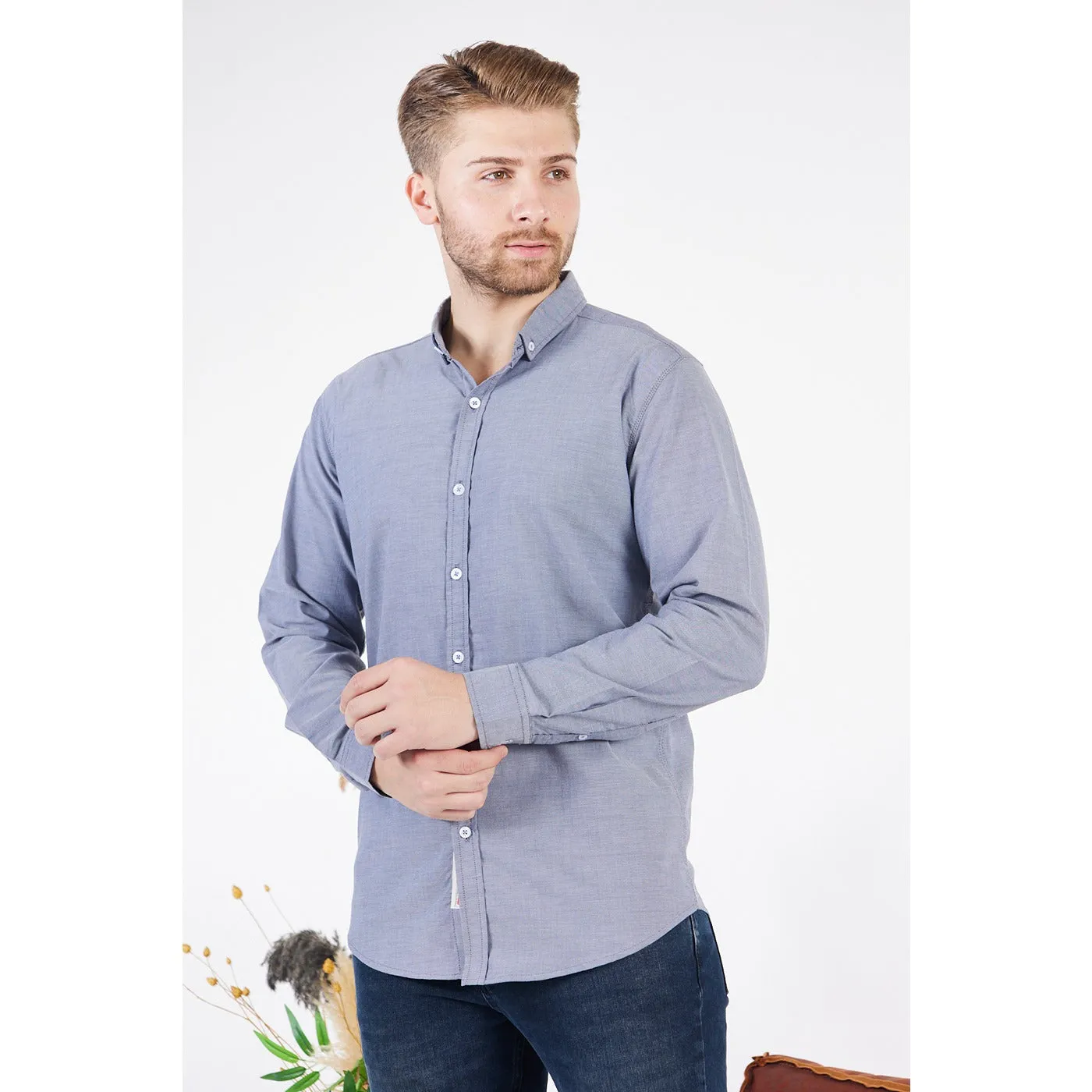 Grey Textured Button Down Shirt