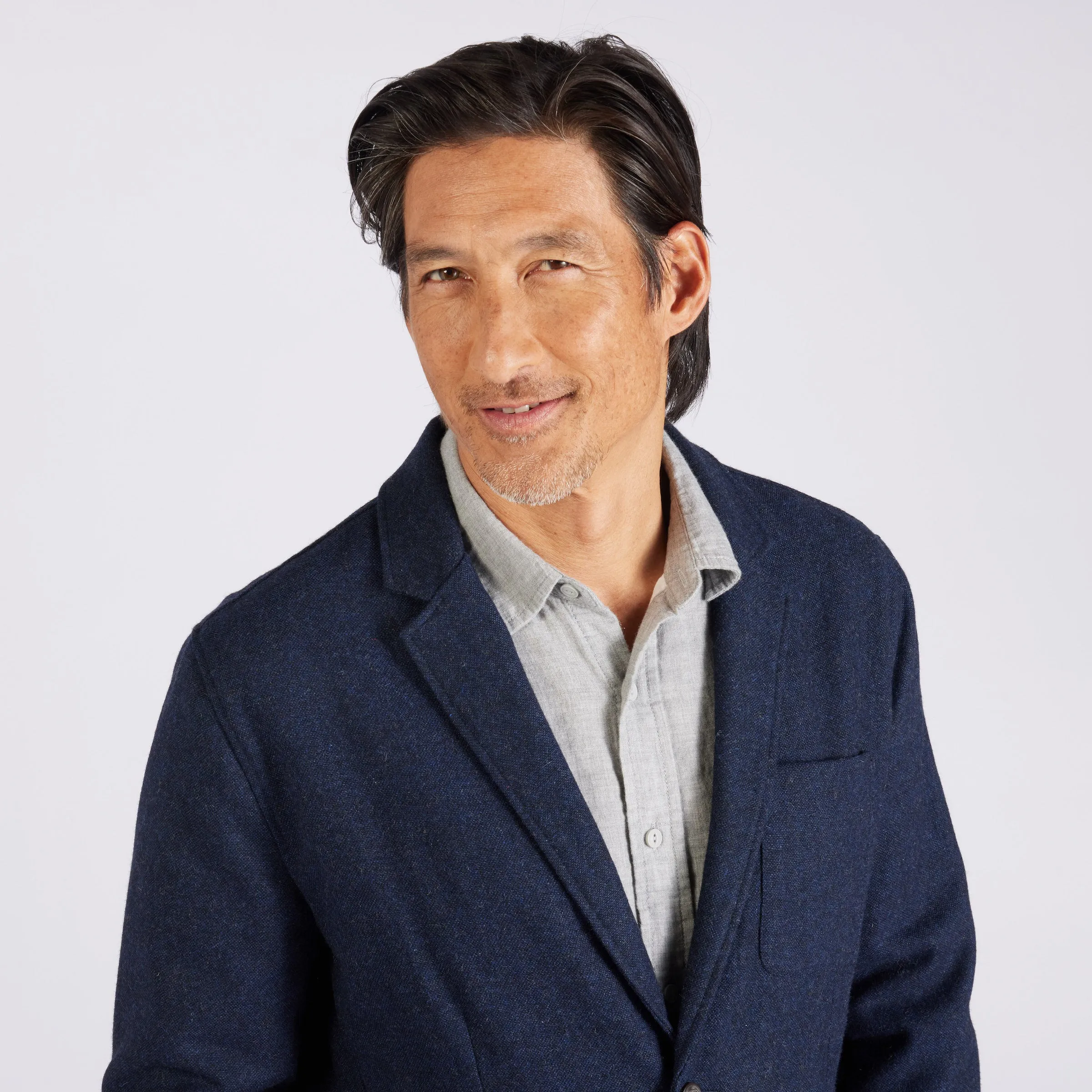 Hopsack Midweight Wool Blazer - Navy