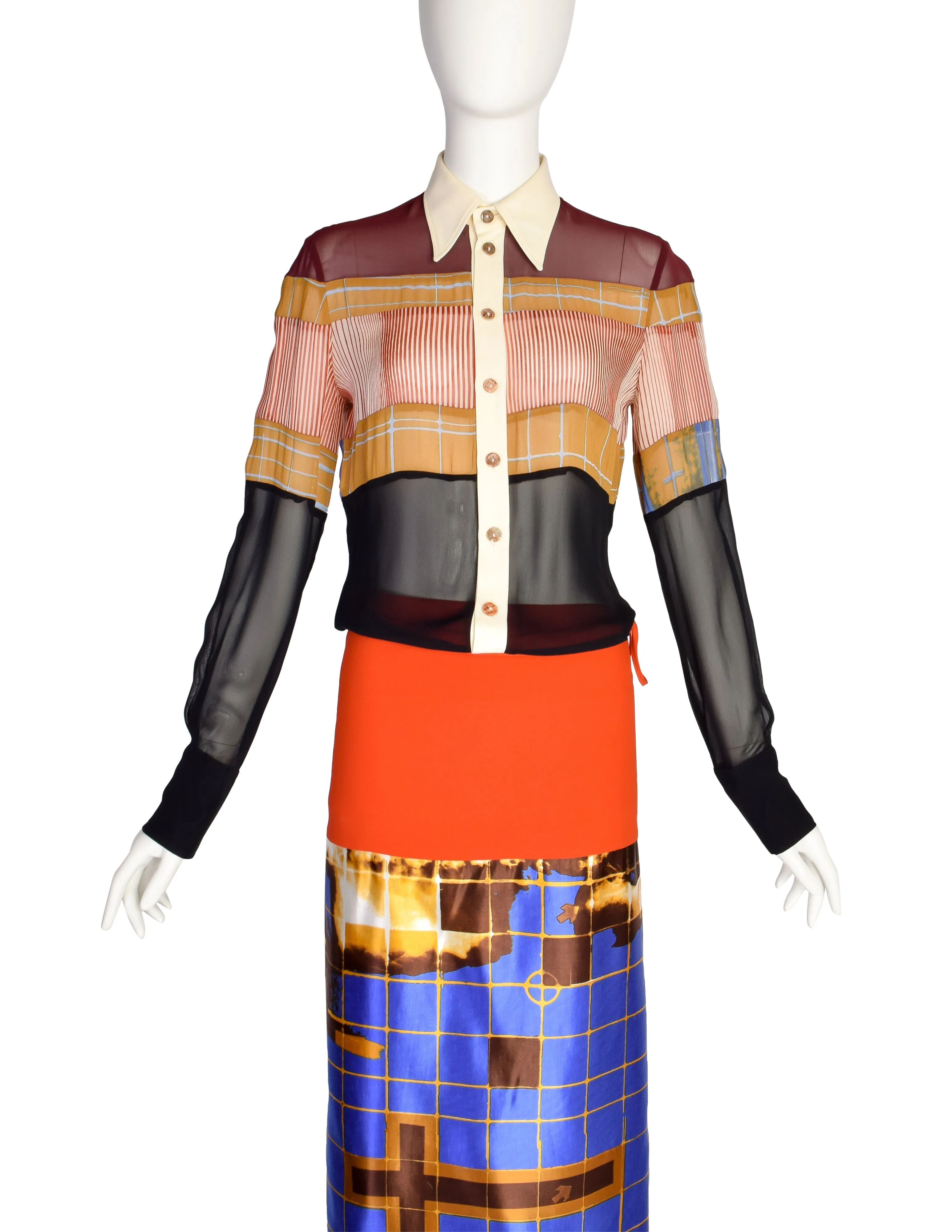 Jean Paul Gaultier Vintage Spring 1996 'Cyberbaba' Patchwork X-Ray Wrap Shirt Dress