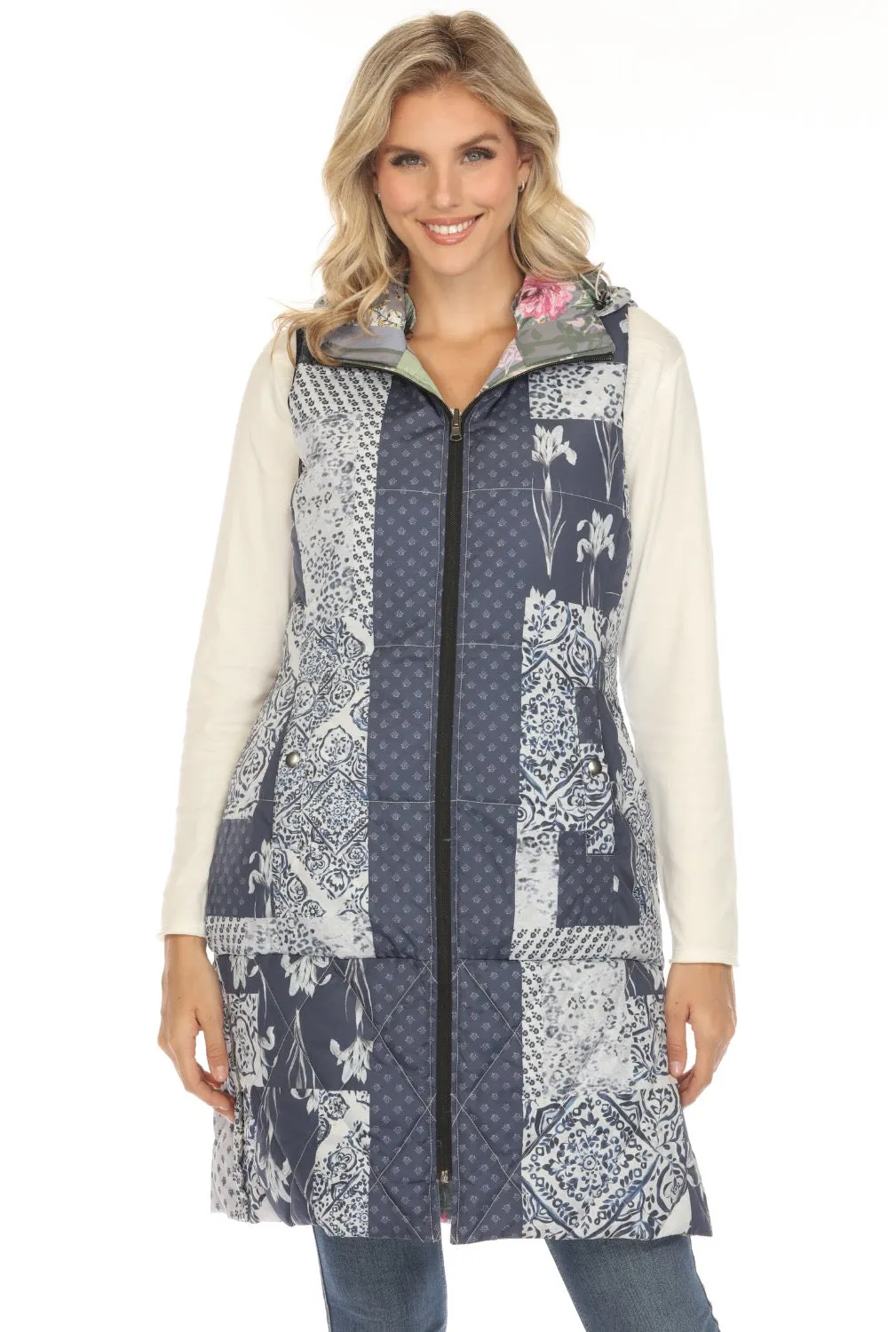 Johnny Was Reversible Hooded Long Puffer Vest JW00100