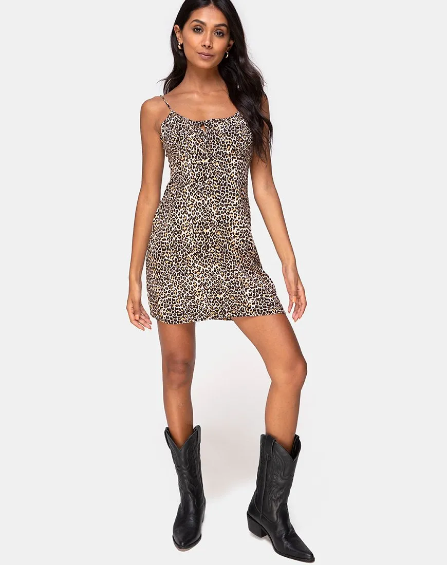 Kumala Slip Dress in Rar Leopard Brown