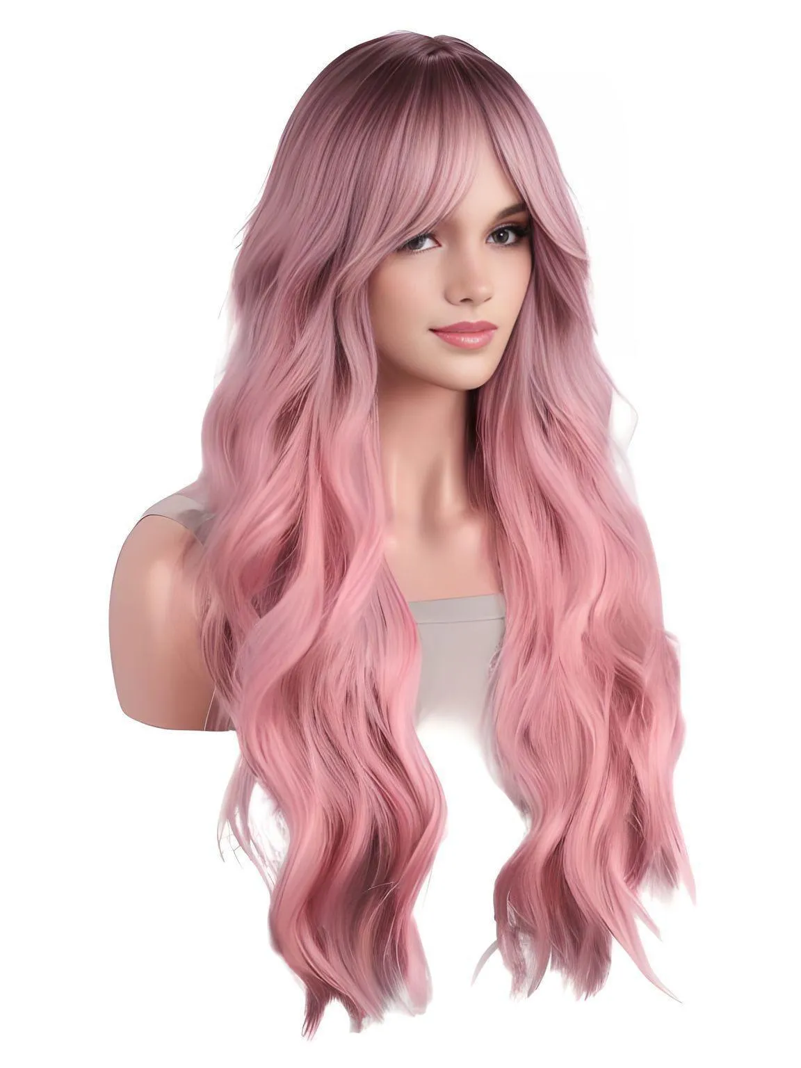 Long Body Wavy Pink Ombre Wig Heat-Resistant Synthetic Wigs Middle Part Natural Lolita Wigs For Women