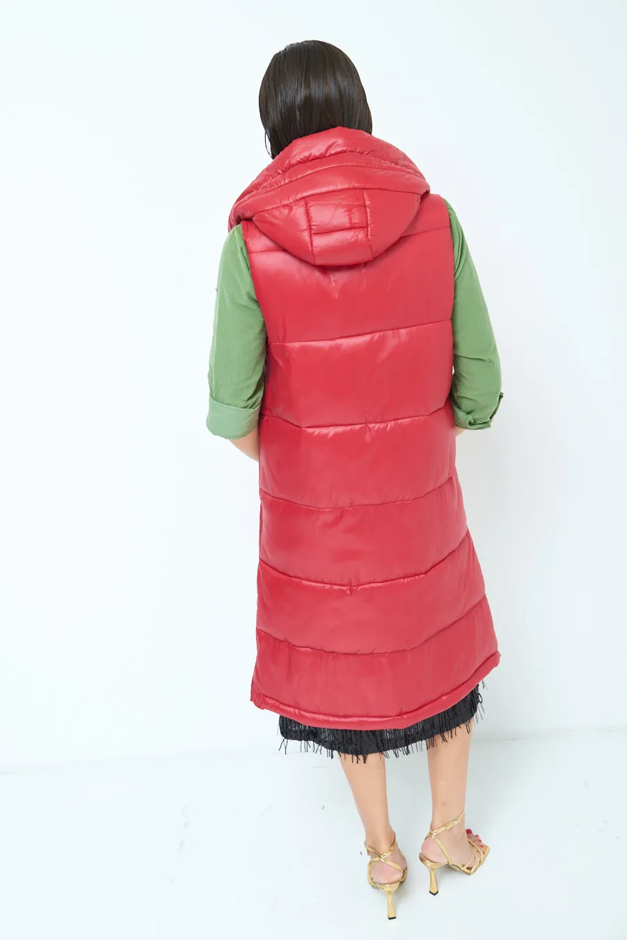 Long sleeveless down jacket with hood wholesale