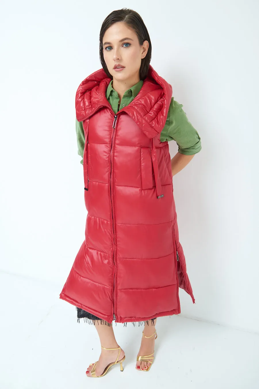 Long sleeveless down jacket with hood wholesale