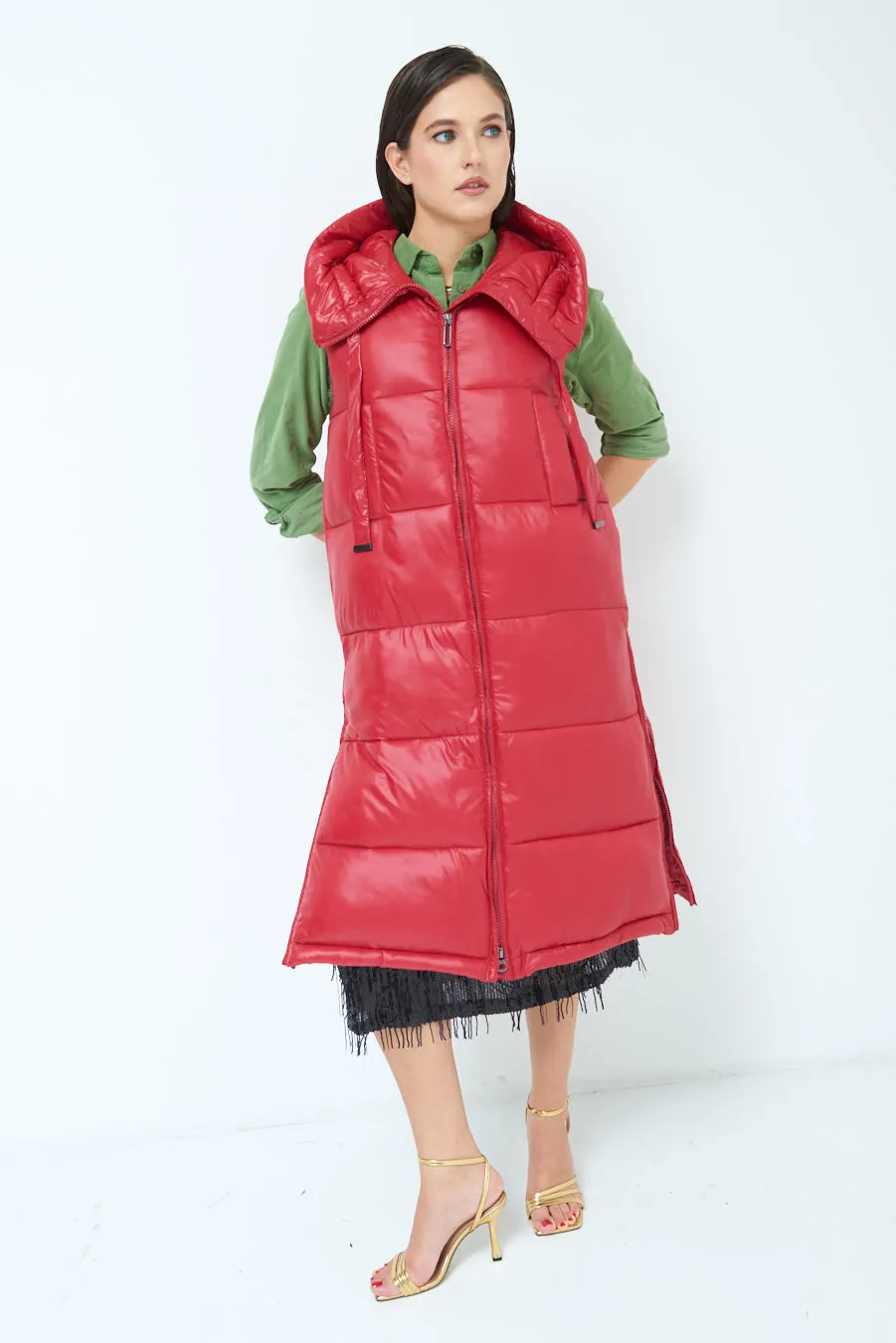 Long sleeveless down jacket with hood wholesale