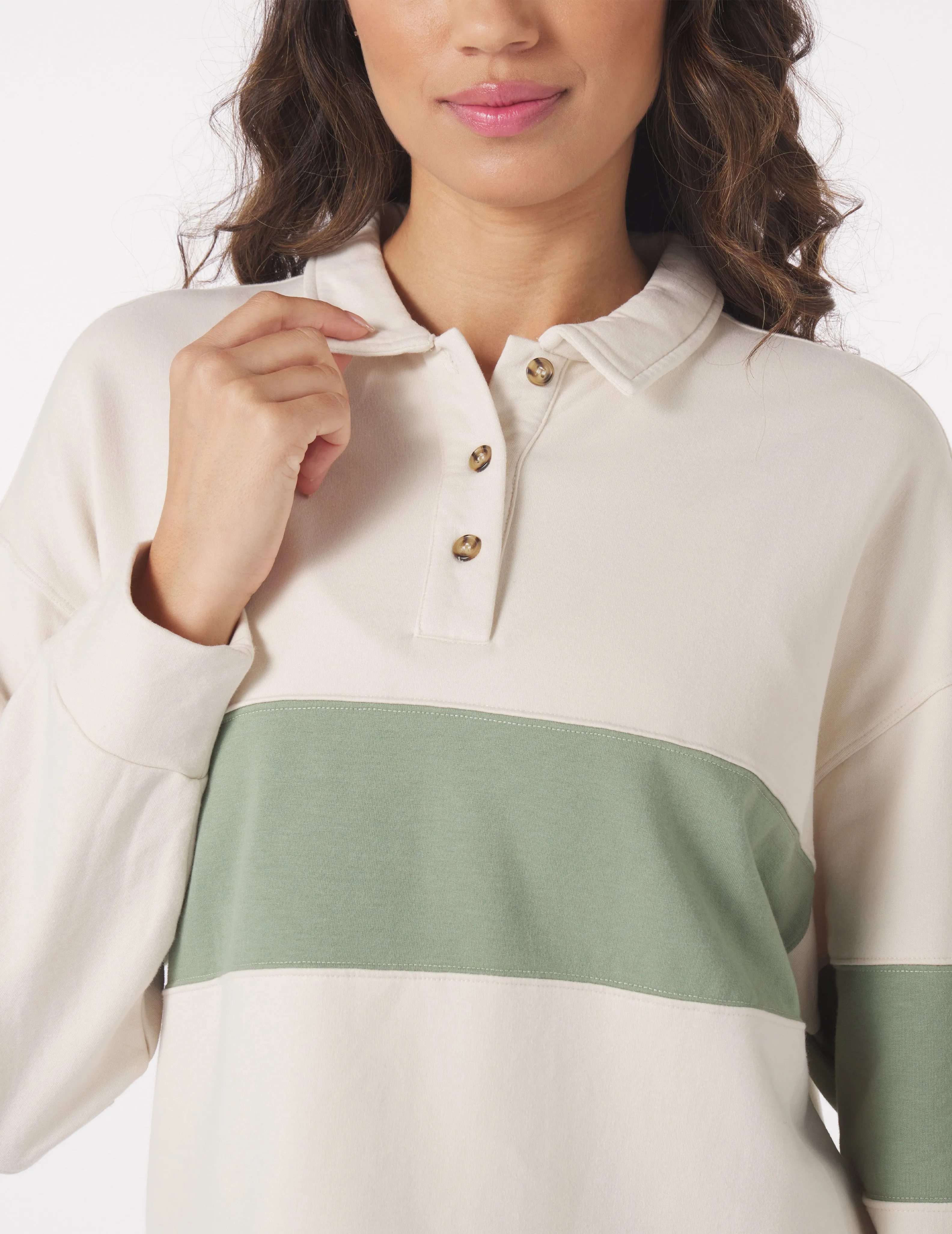 Lounge Skimmer Polo: Oatmilk/Sage Stripes