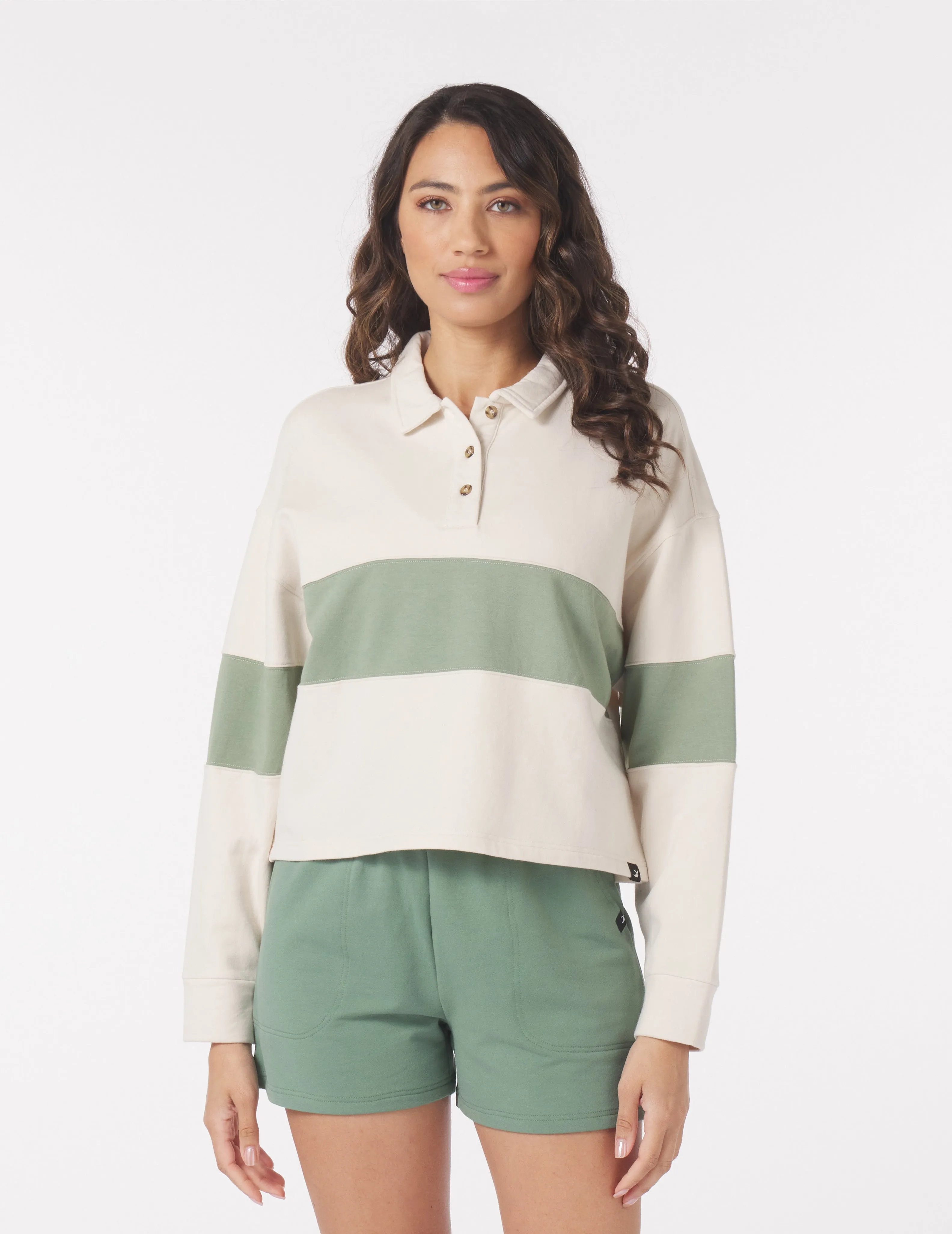 Lounge Skimmer Polo: Oatmilk/Sage Stripes