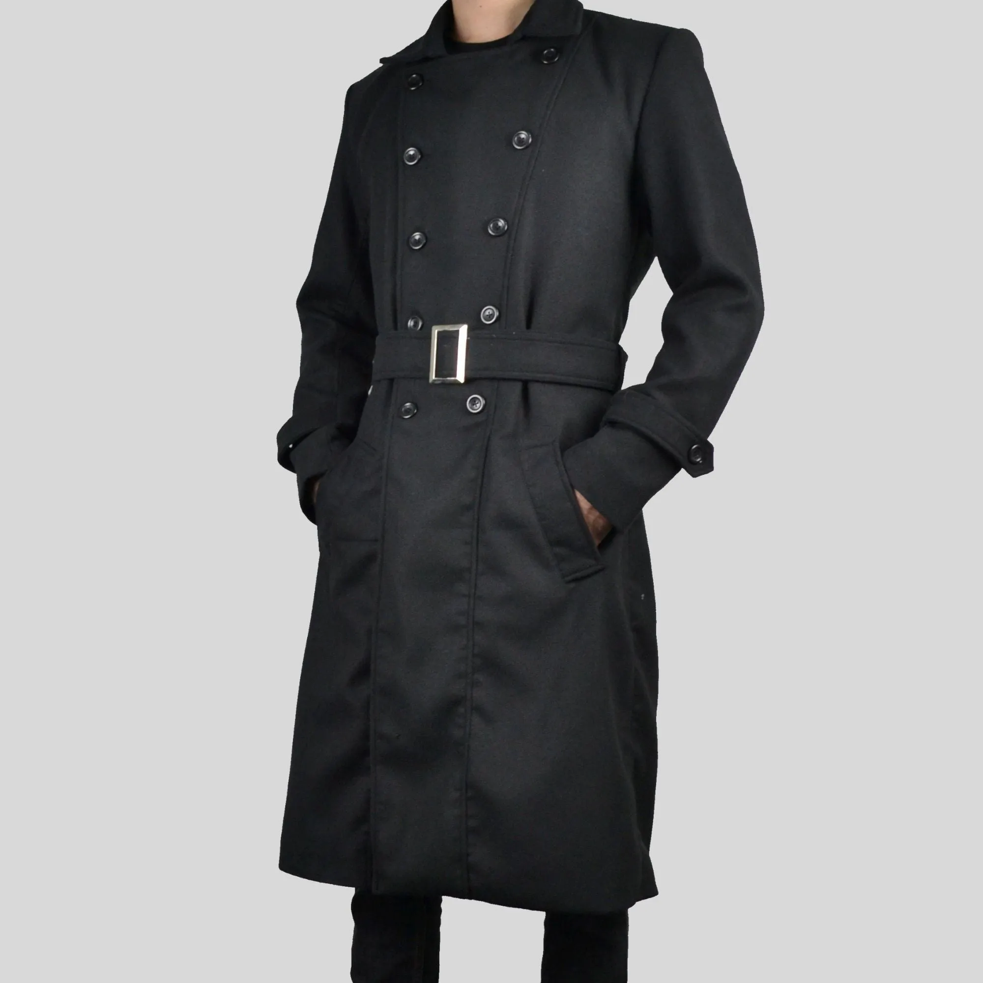 Mens Double Breasted Classic Wool Long Coat