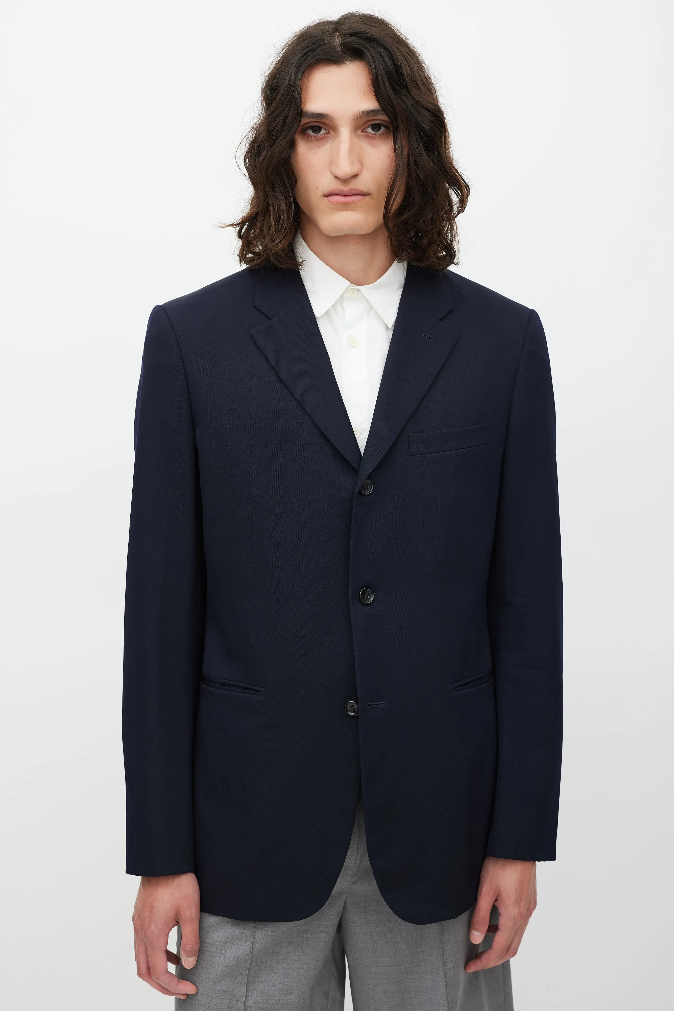 Navy Wool Three Button Blazer