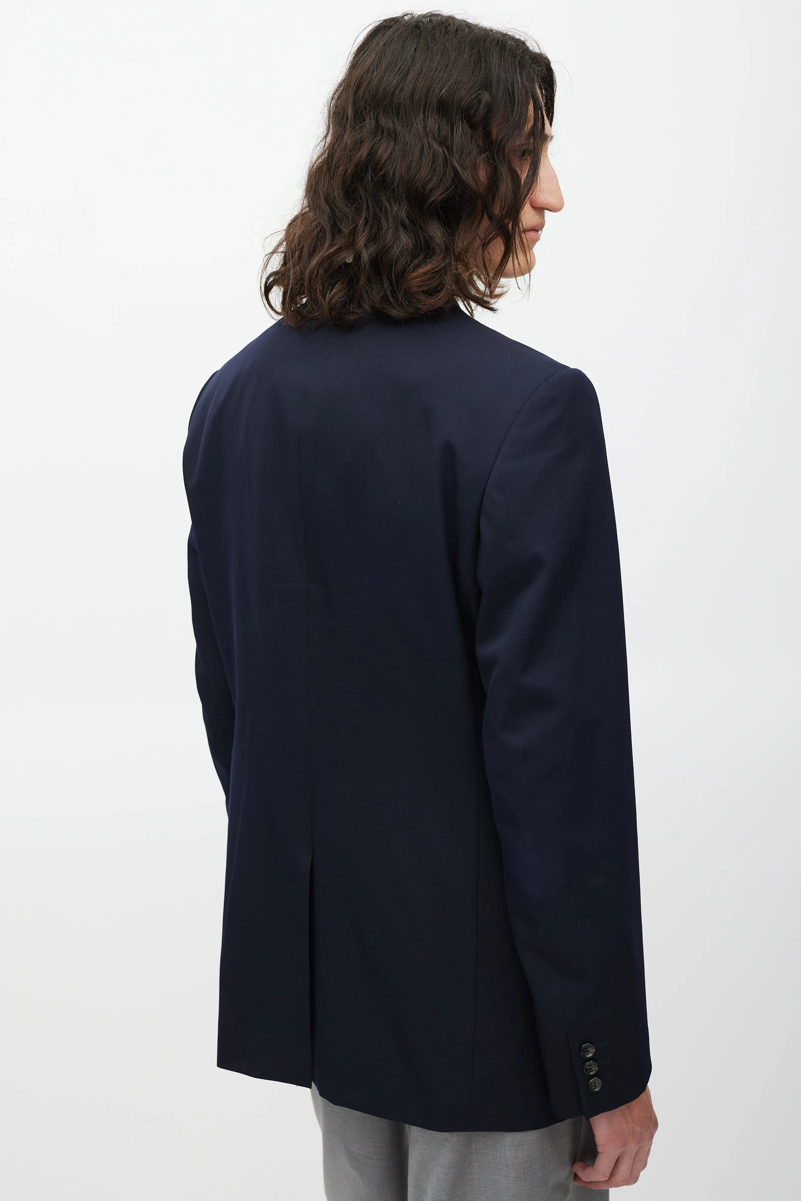 Navy Wool Three Button Blazer