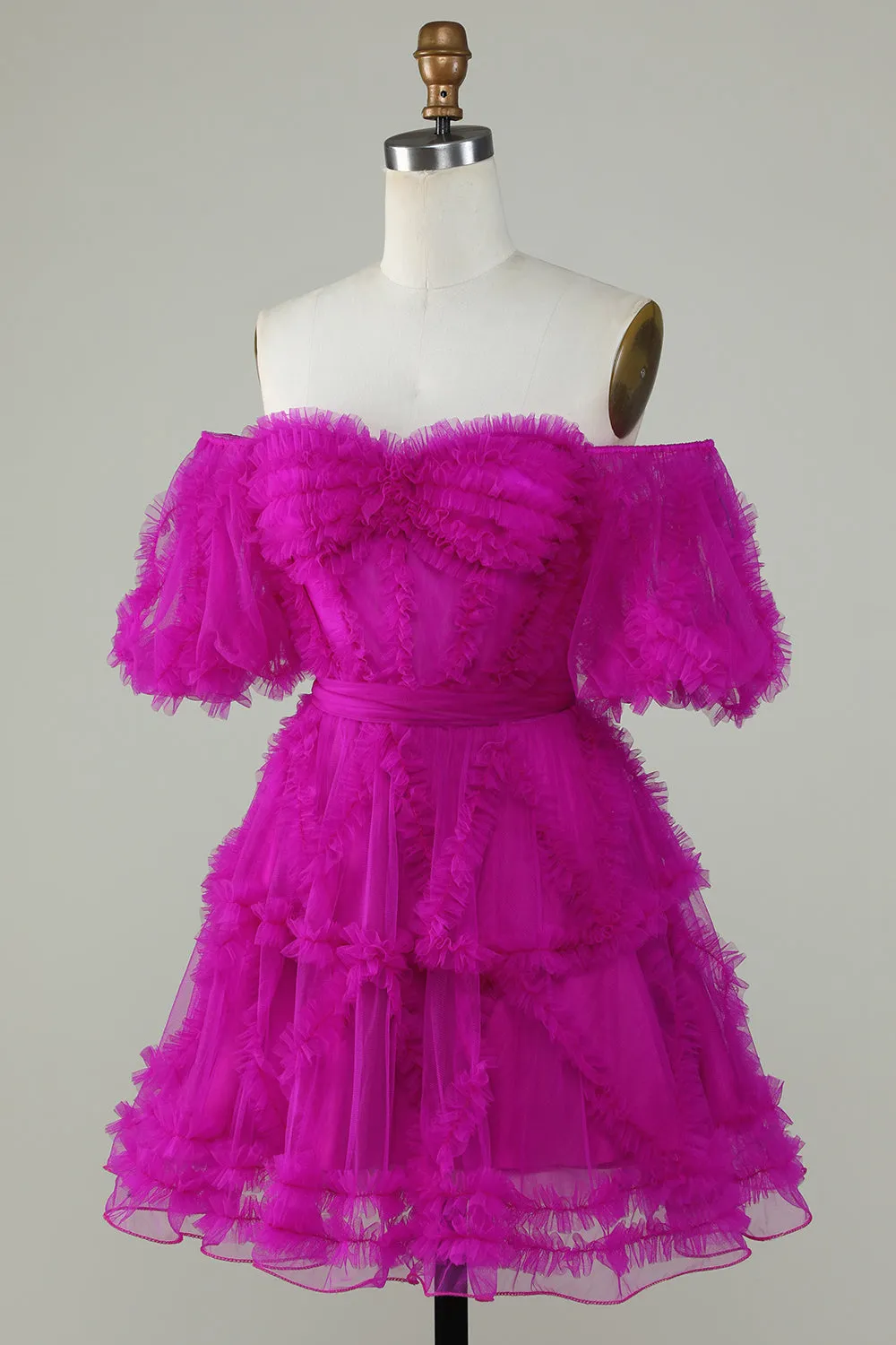 Pink Off-the-Shoulder A-Line Tulle Homecoming Dress