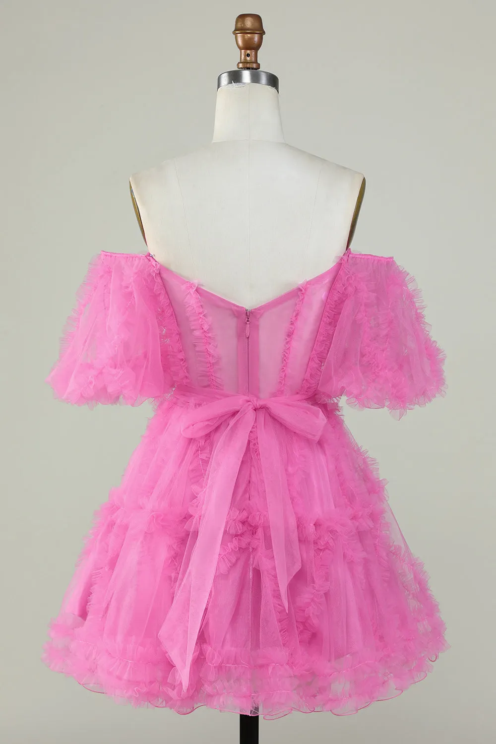 Pink Off-the-Shoulder A-Line Tulle Homecoming Dress