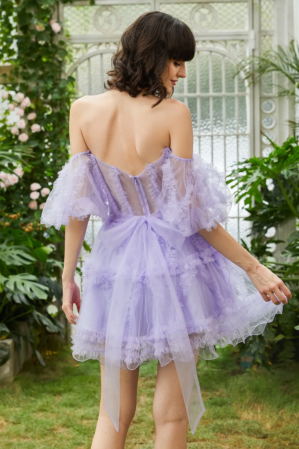 Pink Off-the-Shoulder A-Line Tulle Homecoming Dress