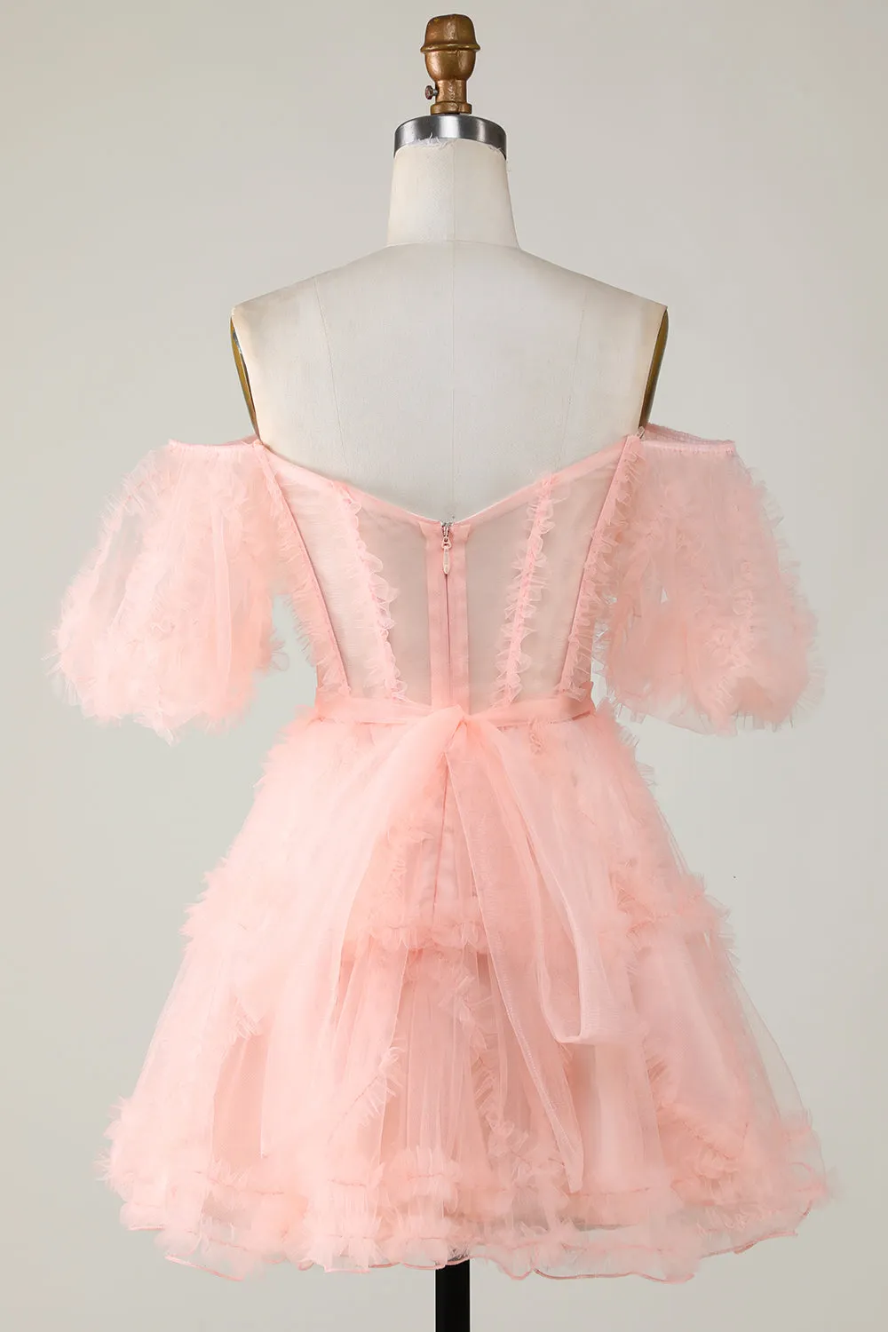 Pink Off-the-Shoulder A-Line Tulle Homecoming Dress