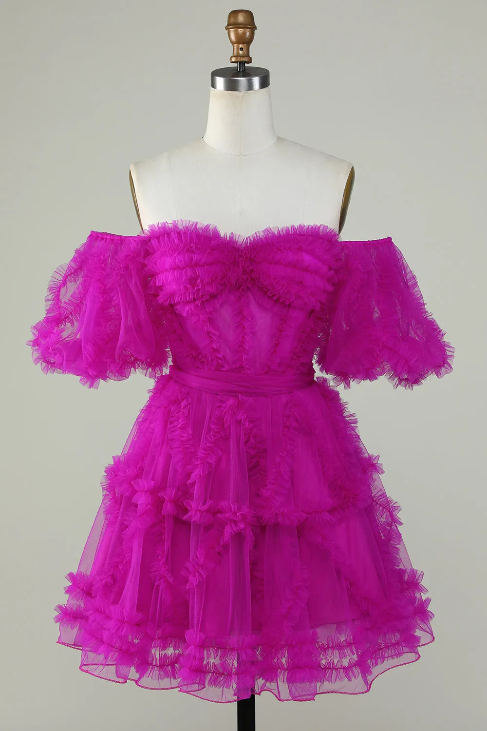 Pink Off-the-Shoulder A-Line Tulle Homecoming Dress