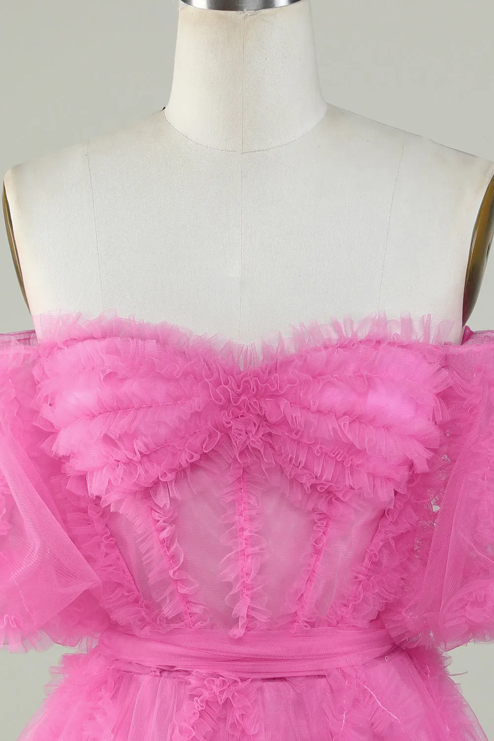 Pink Off-the-Shoulder A-Line Tulle Homecoming Dress