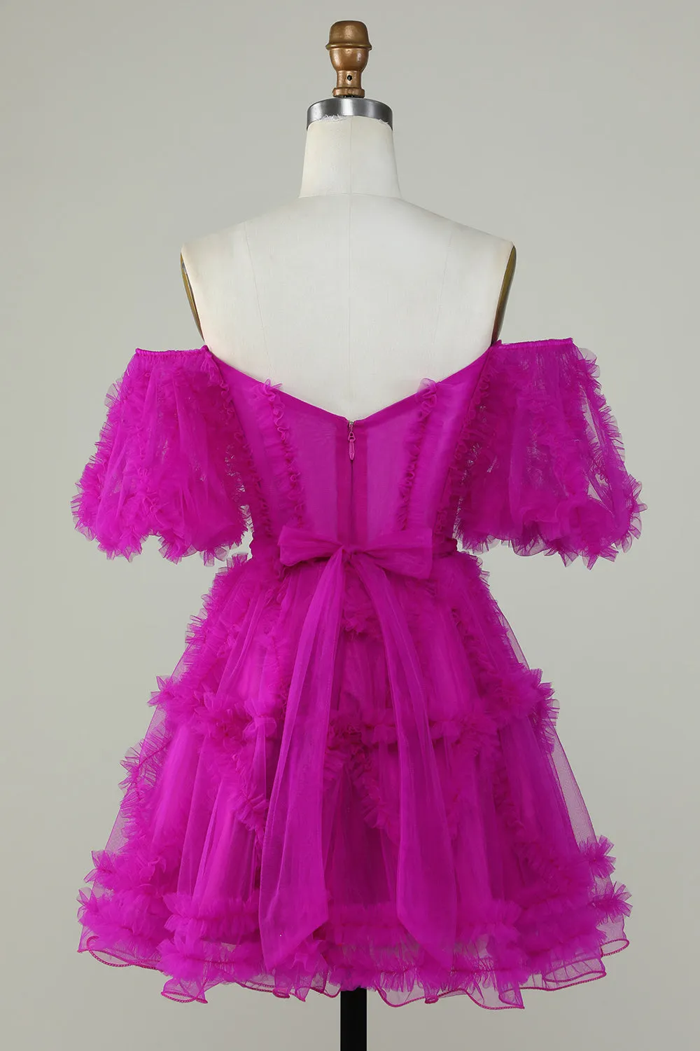 Pink Off-the-Shoulder A-Line Tulle Homecoming Dress