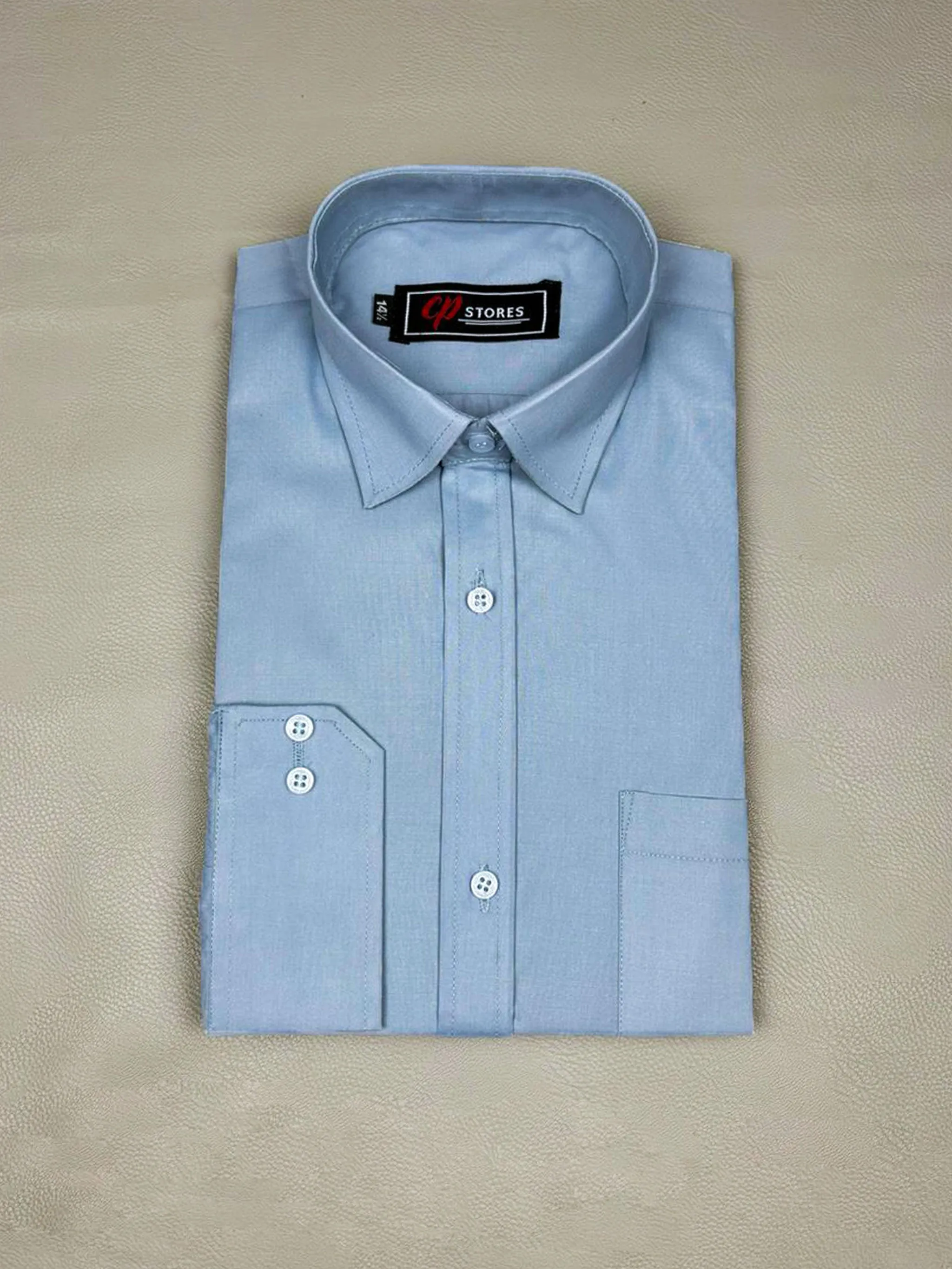 Plain Light Blue Formal Dress Shirt For Men MFS174