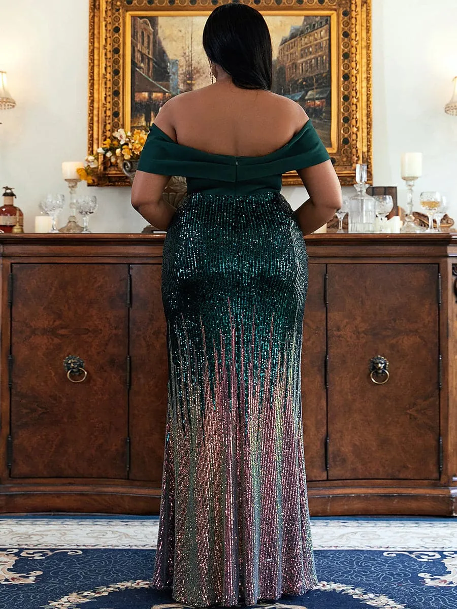 Plus Size Gradient Maxi Sequin Prom Dress PXH2125