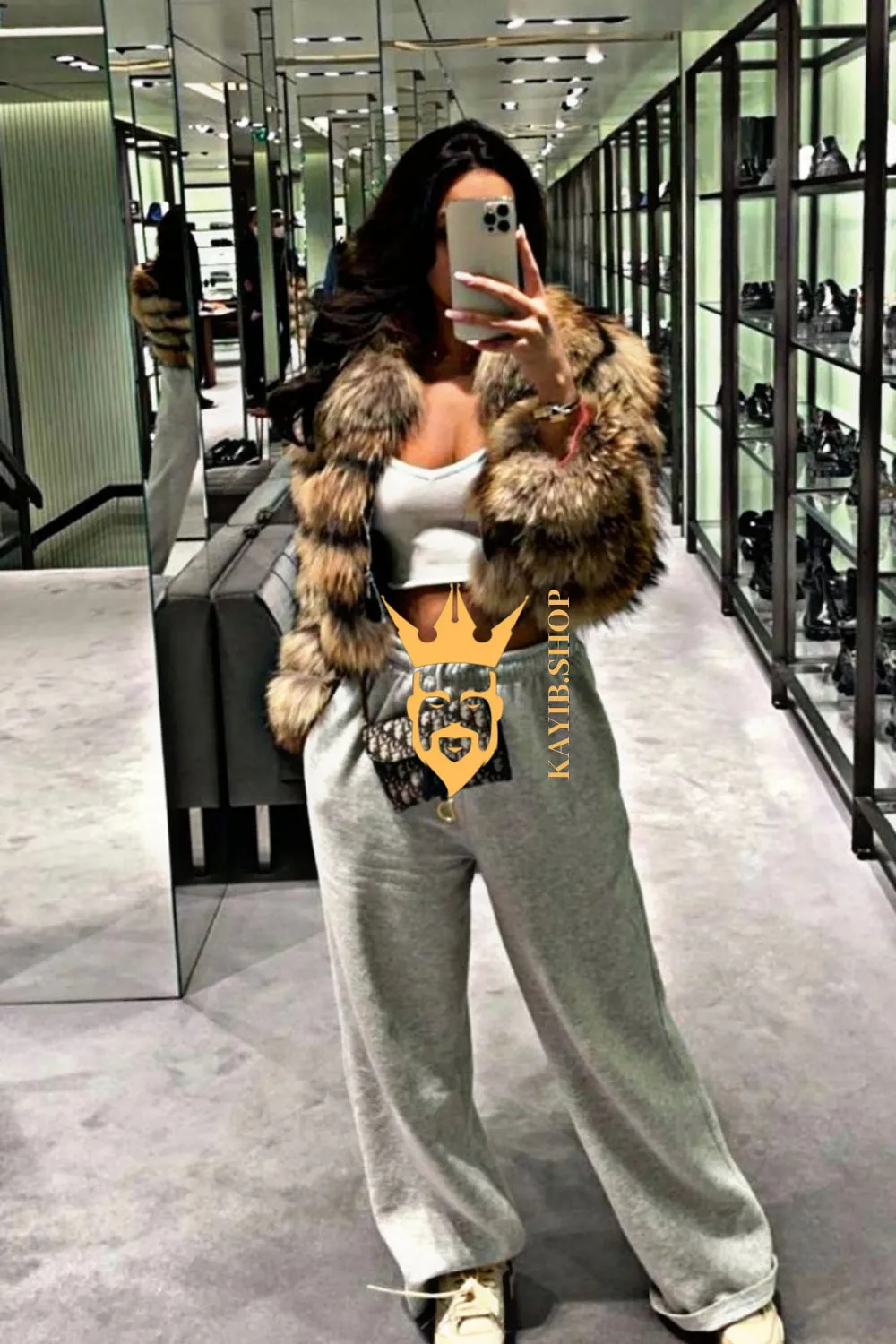 Raccoon Fur Short Coat - Stay Stylish and Warm with Oversized Sleeves - 100% Real Fur Luxury