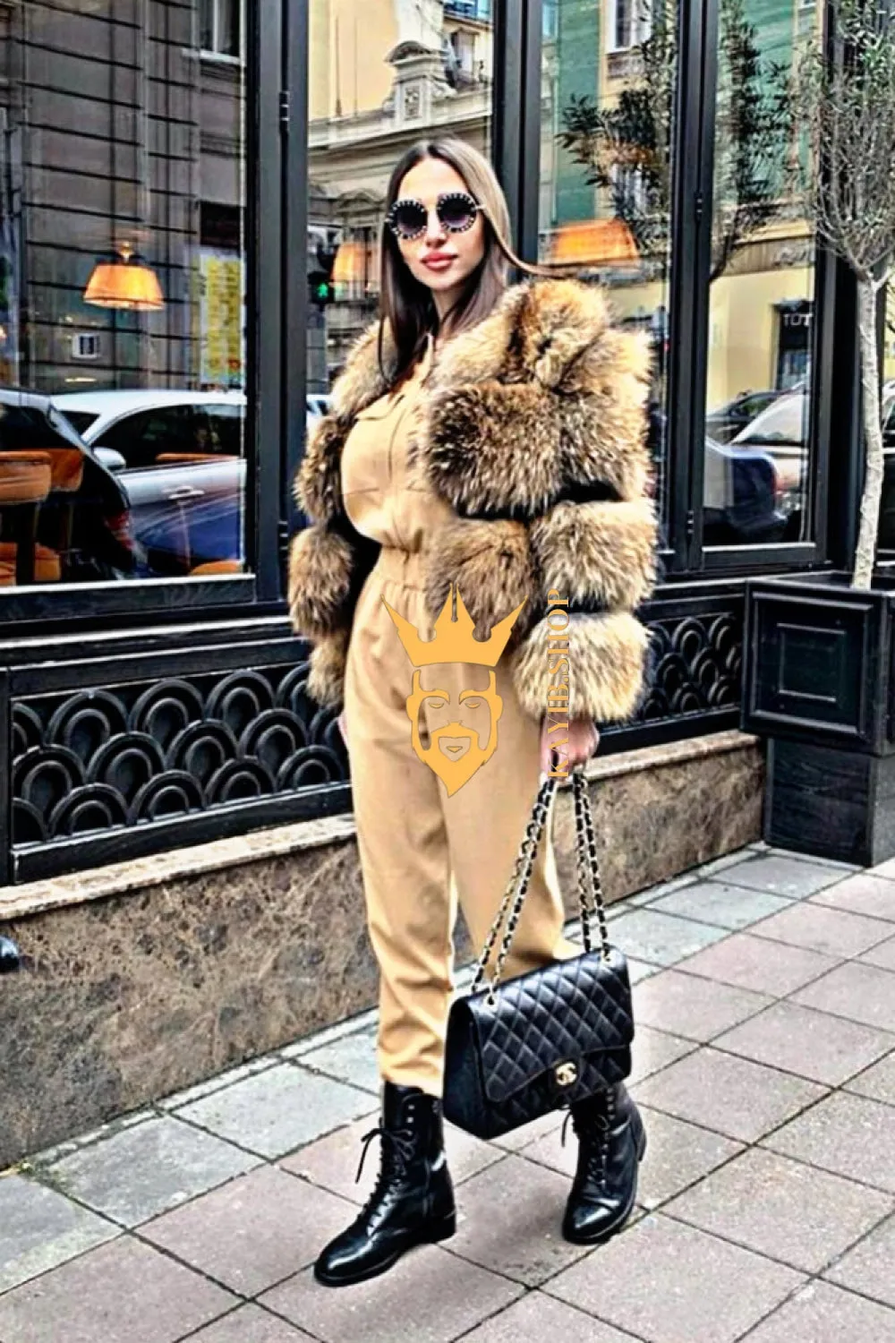 Raccoon Fur Short Coat - Stay Stylish and Warm with Oversized Sleeves - 100% Real Fur Luxury