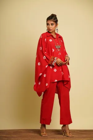 Red Embroidered Cotton Kaftan