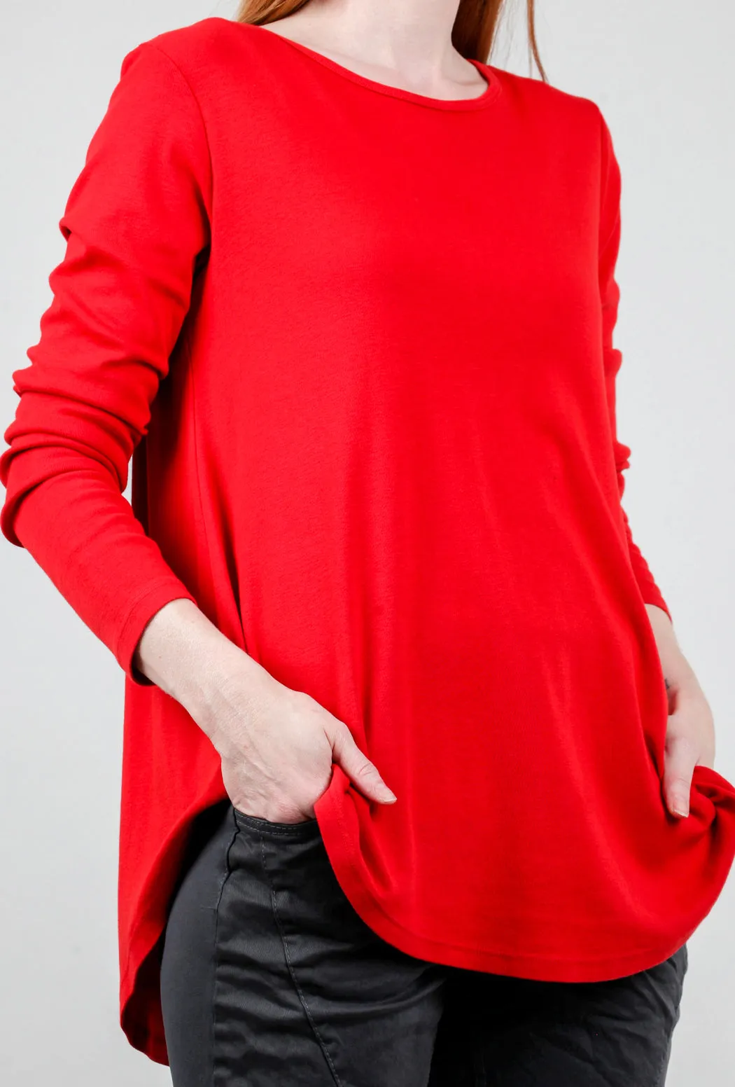 Relaxed L/S Round Neck Tee, Scarlet