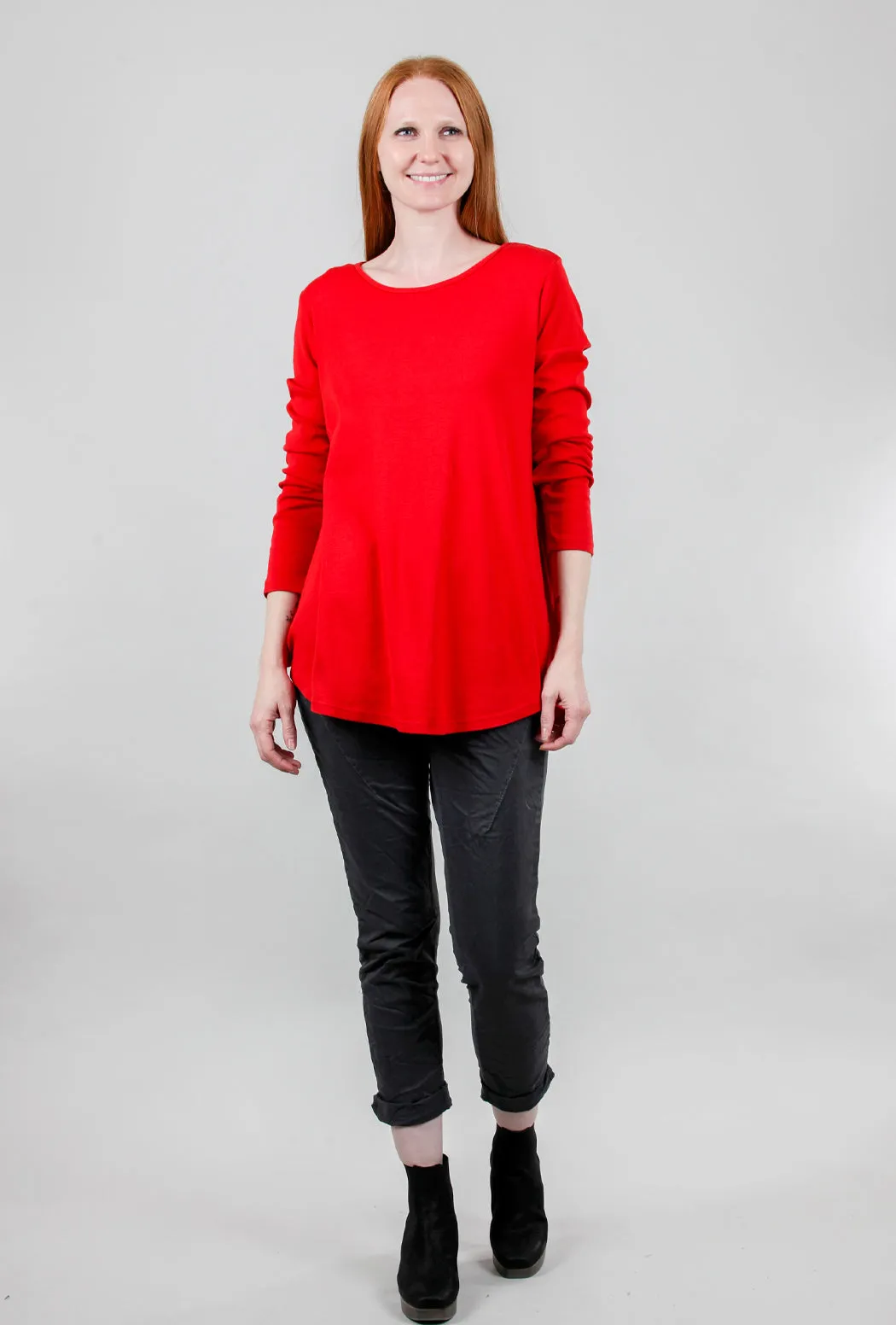 Relaxed L/S Round Neck Tee, Scarlet