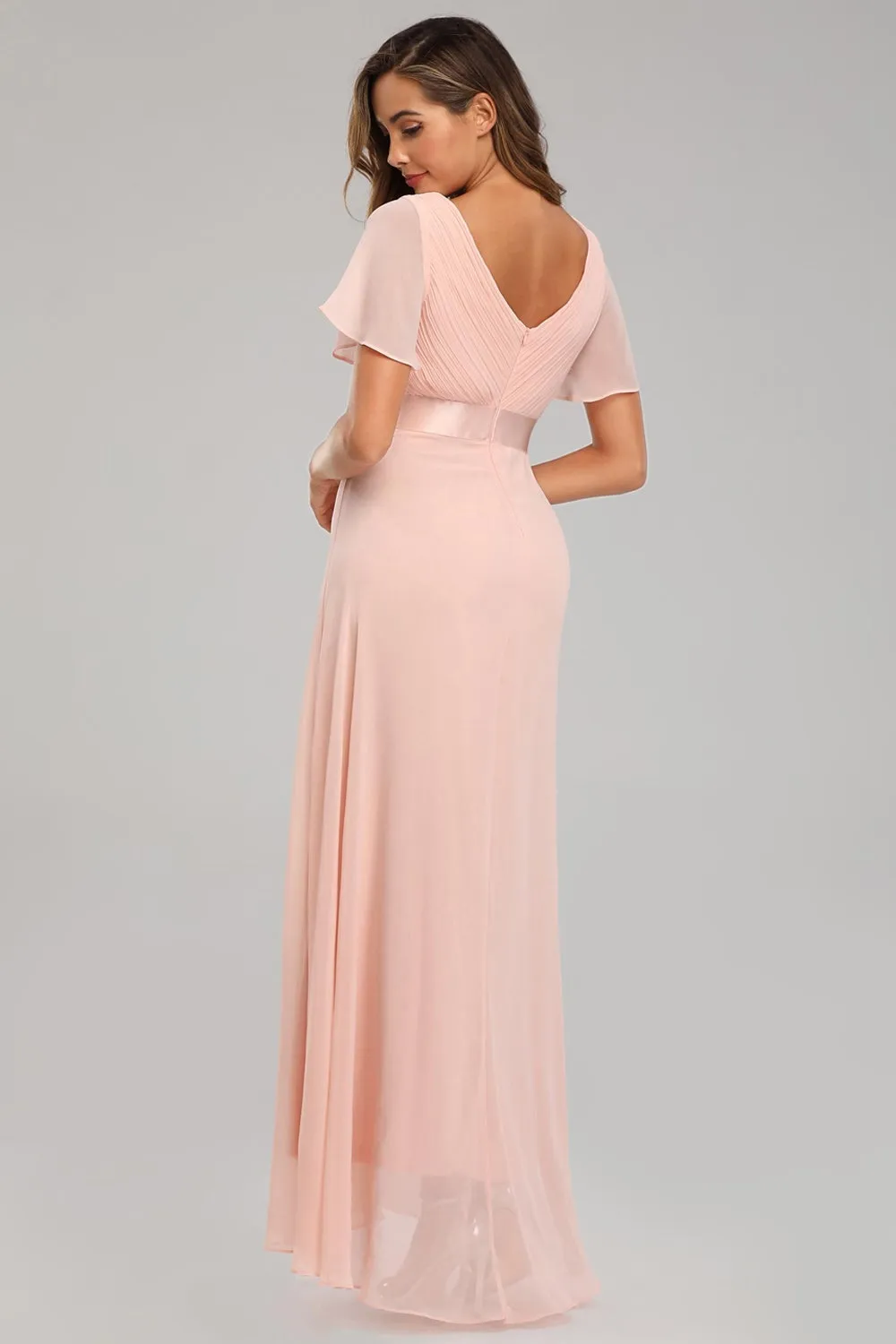 Ruffles Sleeve Pleats Chiffon Bridesmaid Dresses