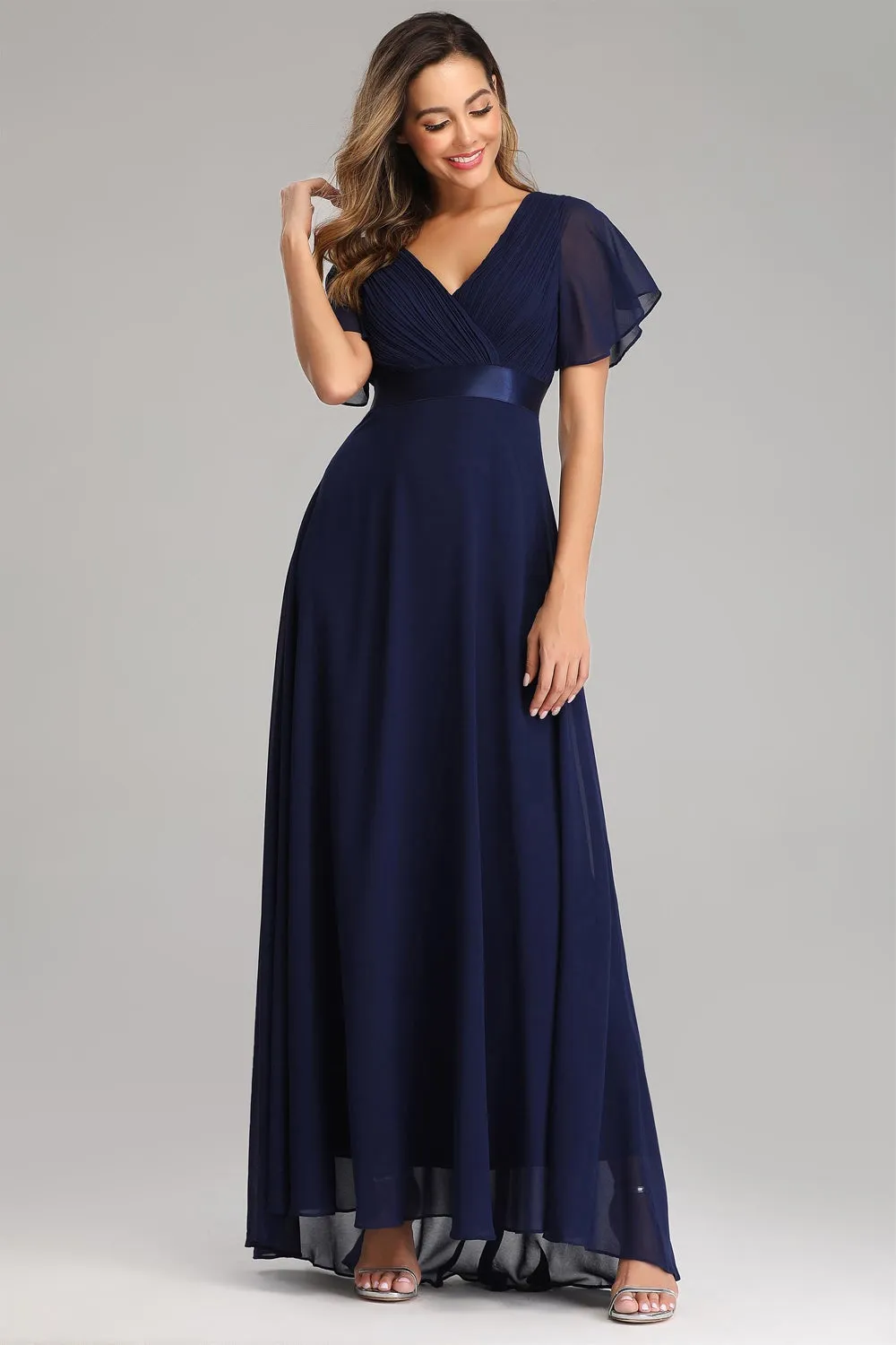 Ruffles Sleeve Pleats Chiffon Bridesmaid Dresses