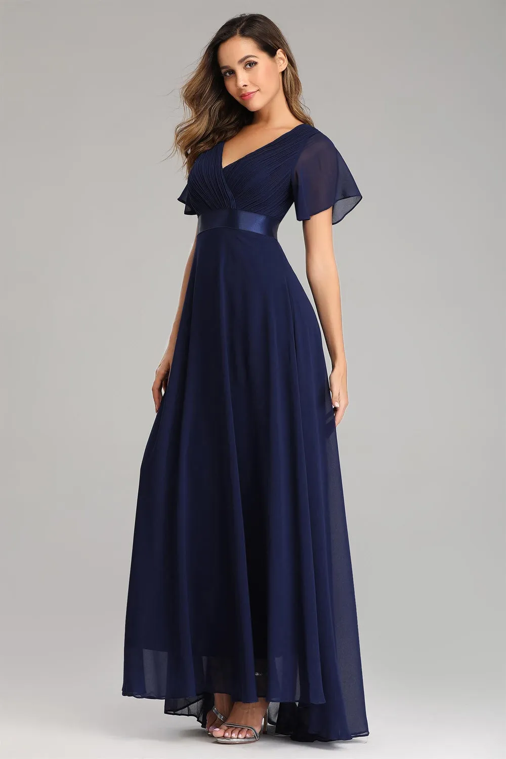 Ruffles Sleeve Pleats Chiffon Bridesmaid Dresses