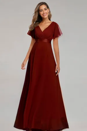 Ruffles Sleeve Pleats Chiffon Bridesmaid Dresses