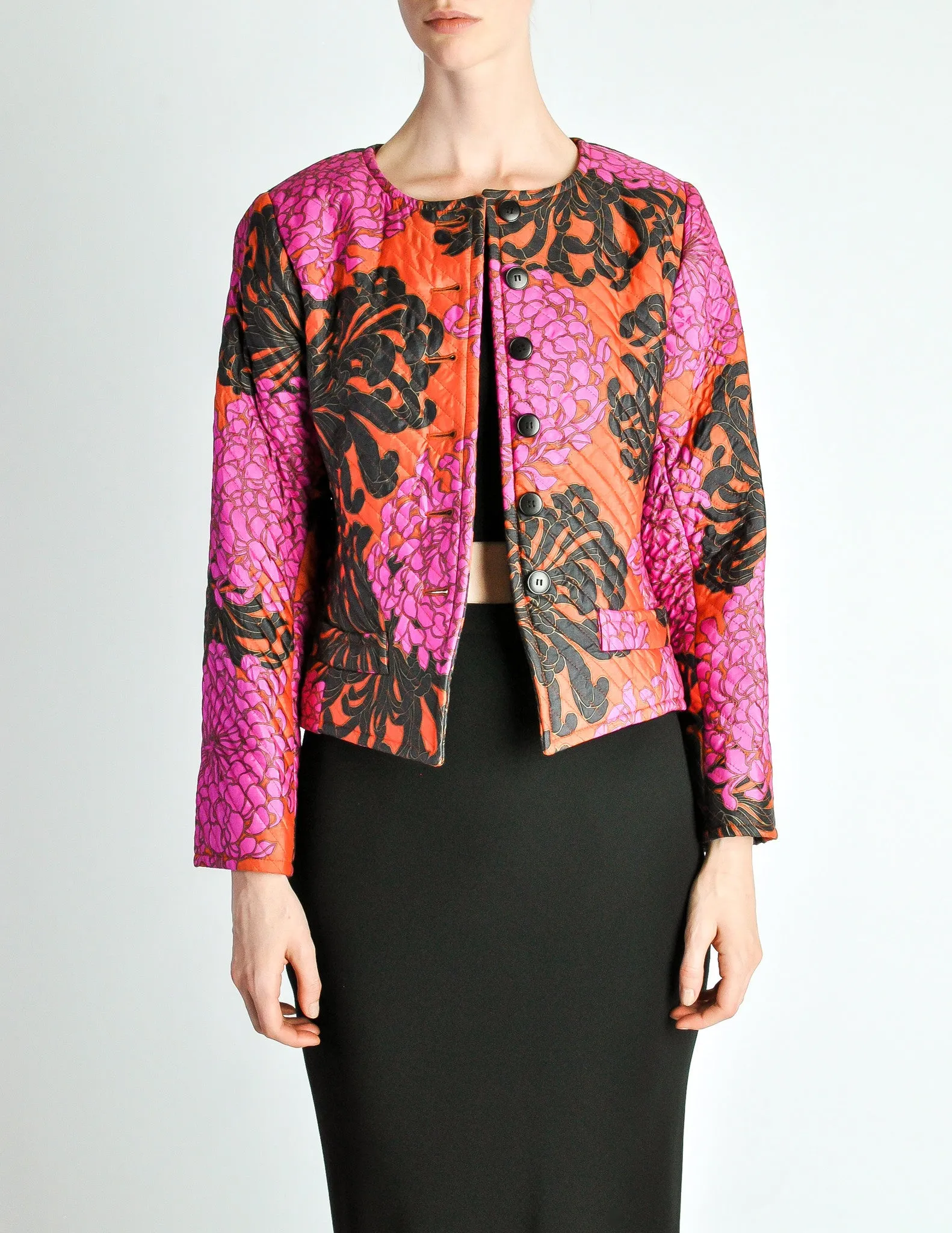 Saint Laurent Rive Gauche Vintage Quilted Silk Chrysanthemum Jacket