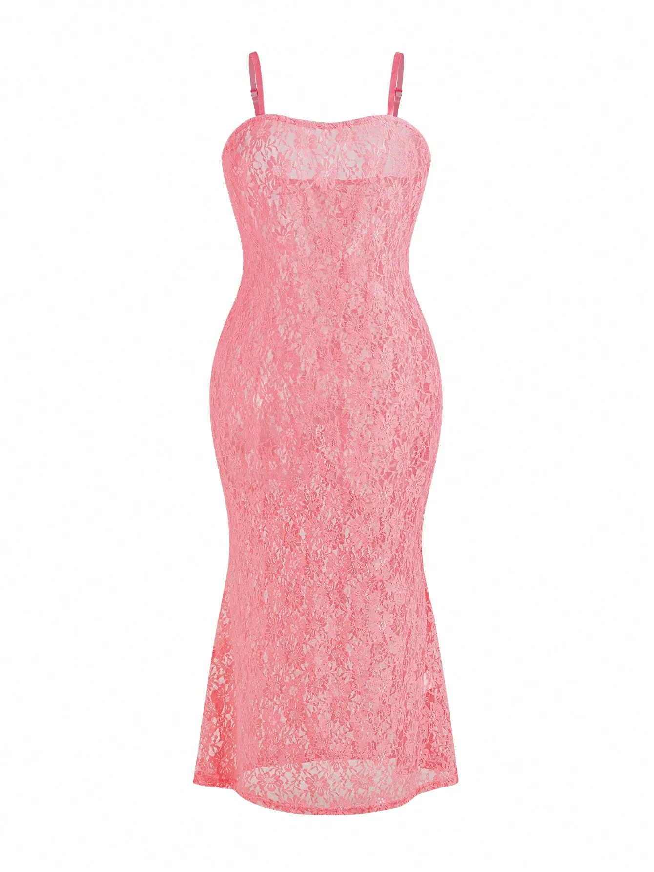 Sexy Lace Maxi Dress - Spaghetti Strap, Sleeveless, Semi-Sheer, Medium Stretch