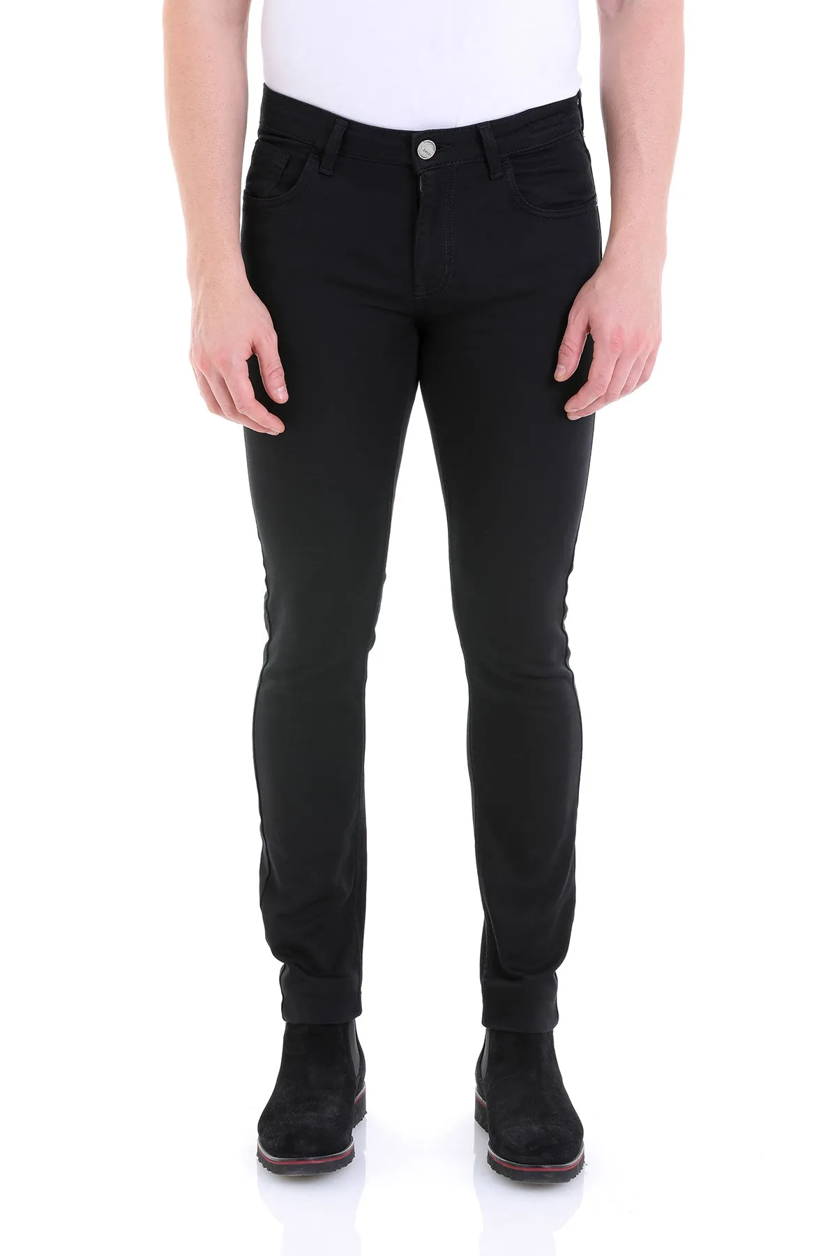 Slim Fit Black Cotton 5 Pocket Low Waist Casual Pants