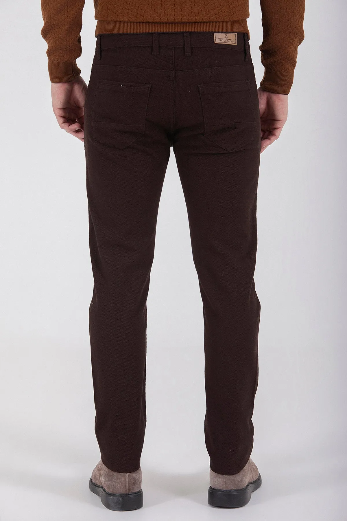 Slim Fit Brown 5 Pocket Low Waist Cotton Casual Pants