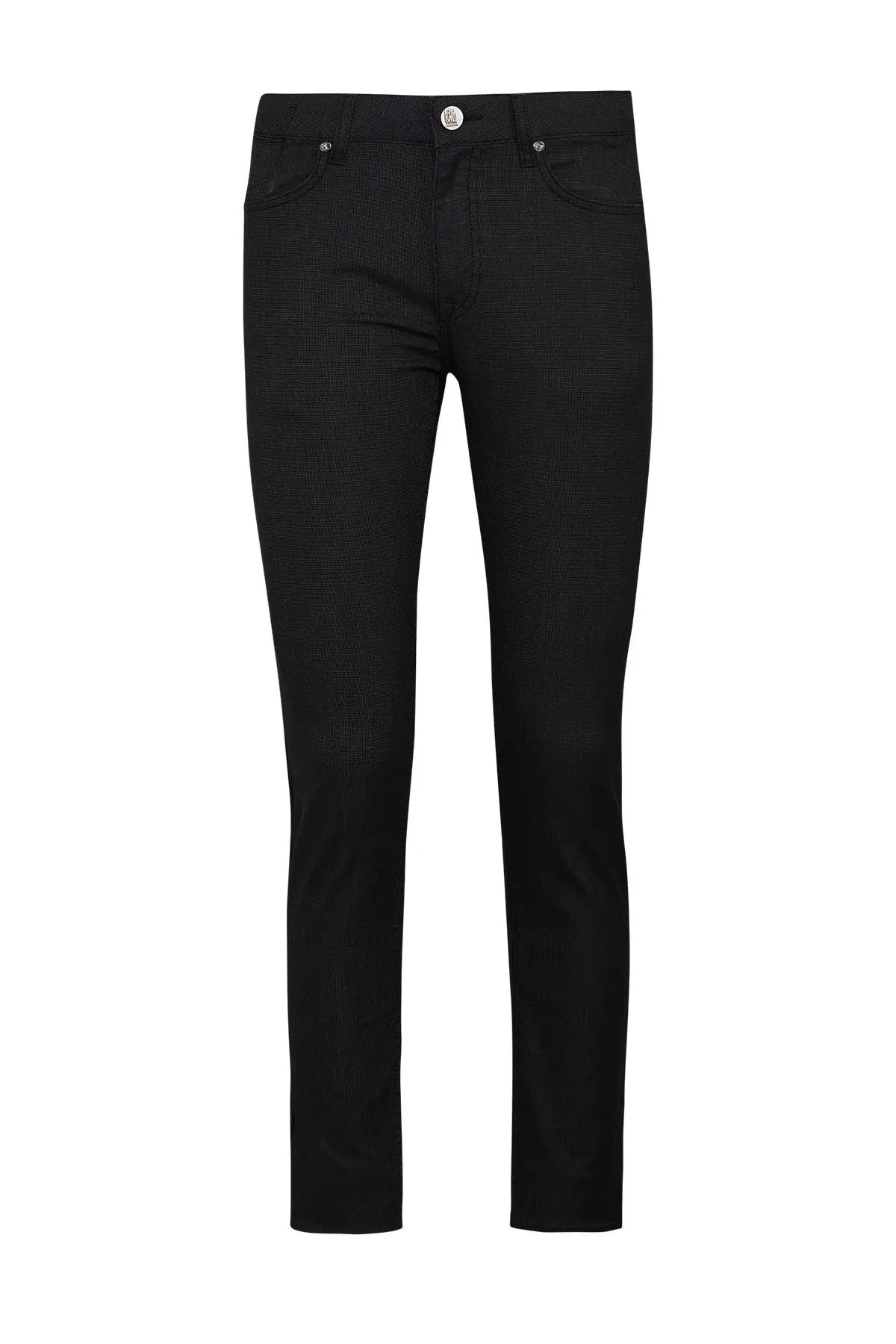 Slim Fit Micro-Dot Low Waist Black Cotton Casual Pants